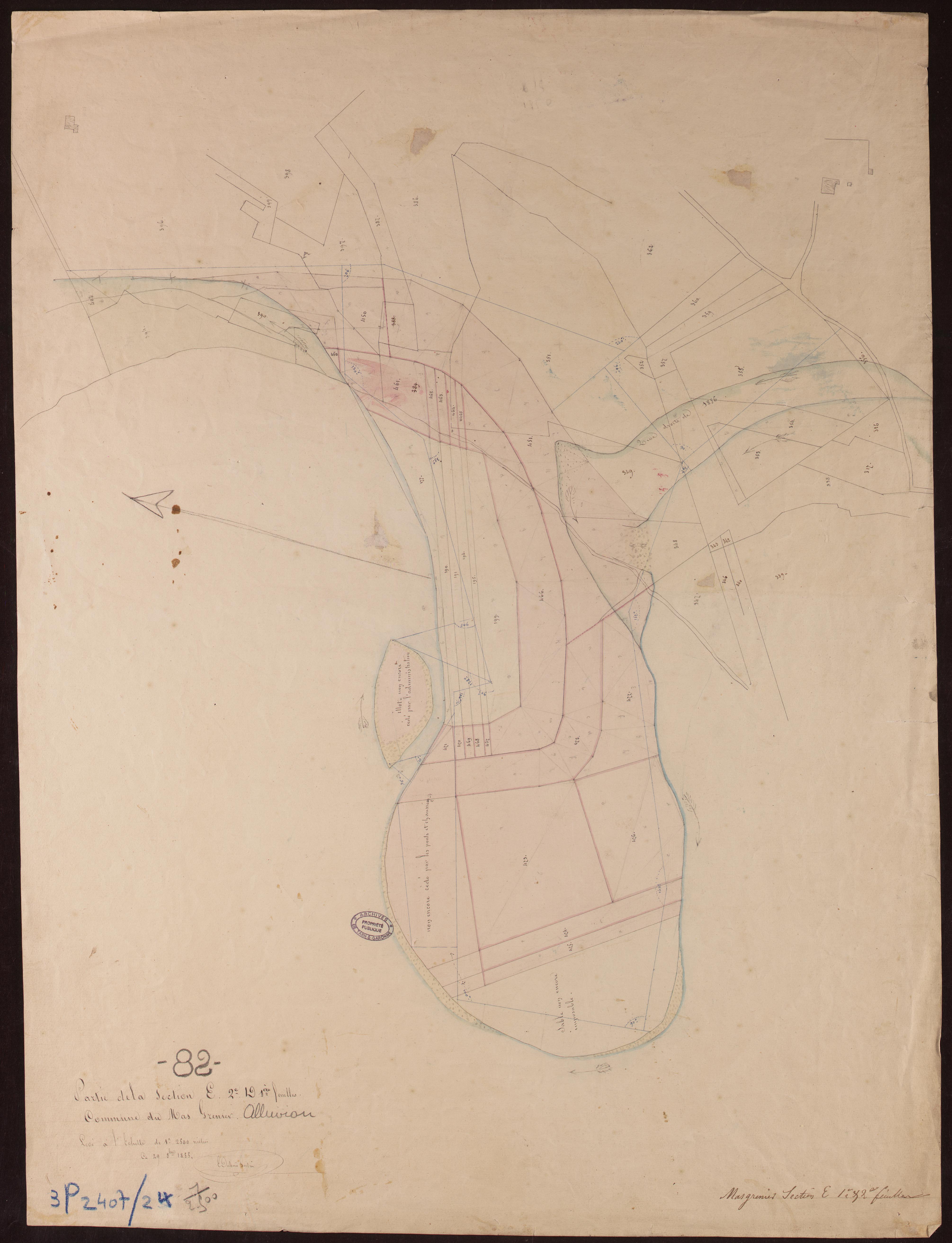 Mas-Grenier - Section E - Mirole, 2e feuille : alluvions et corrosions