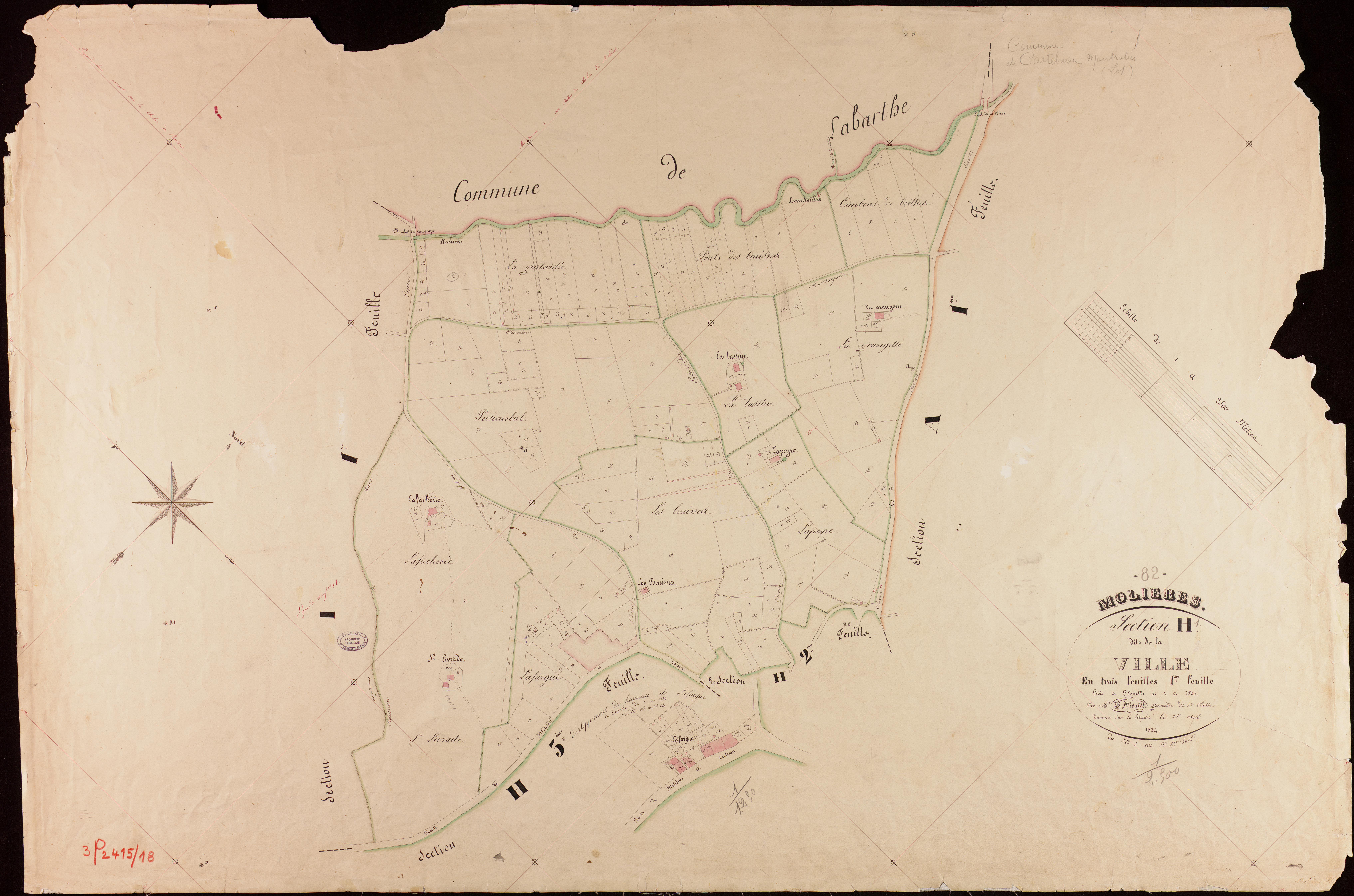 Molières - Section H - La Ville, 1ère feuille