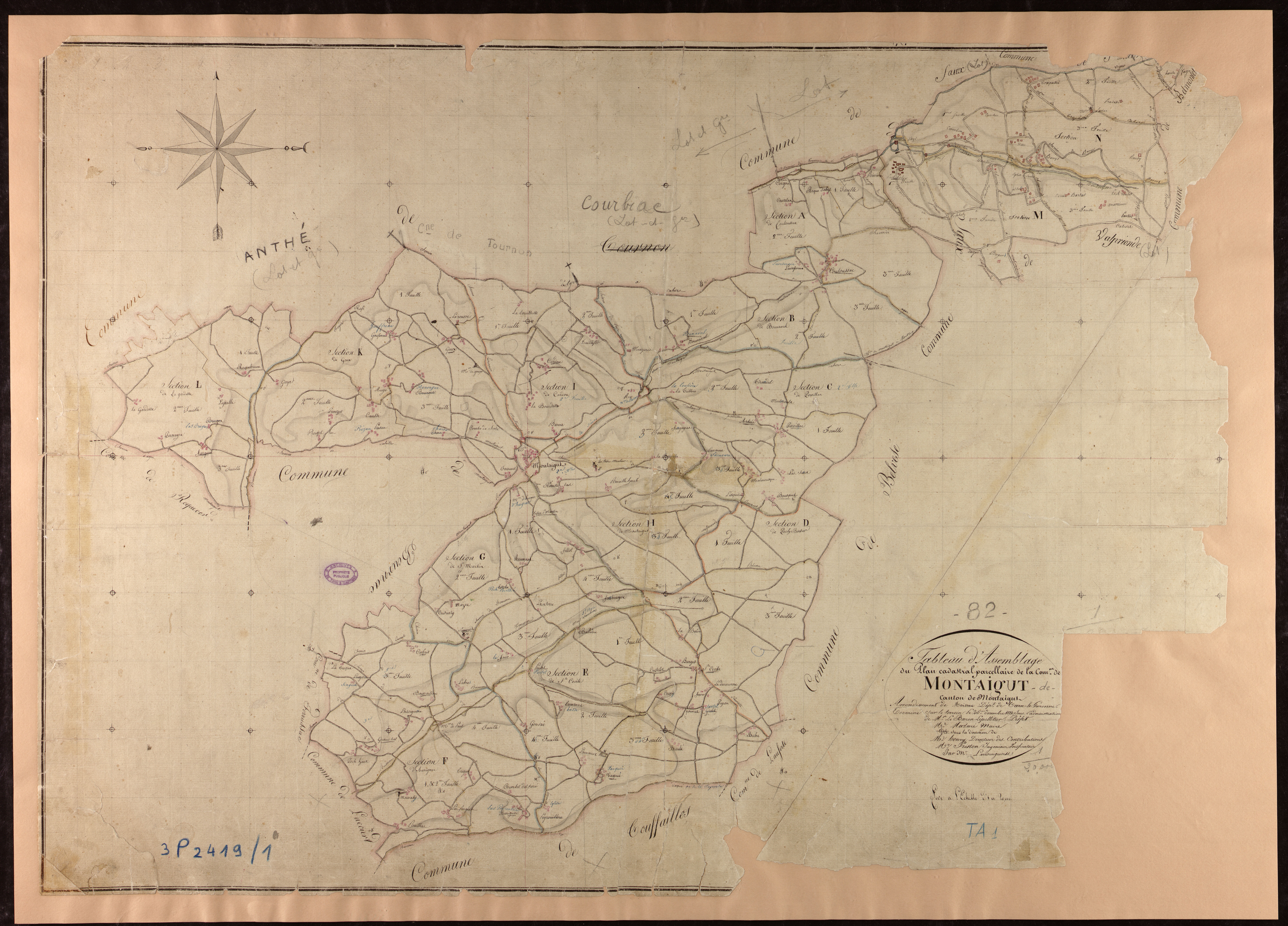 Montaigu-de-Quercy - Tableau d'assemblage, 1ère feuille