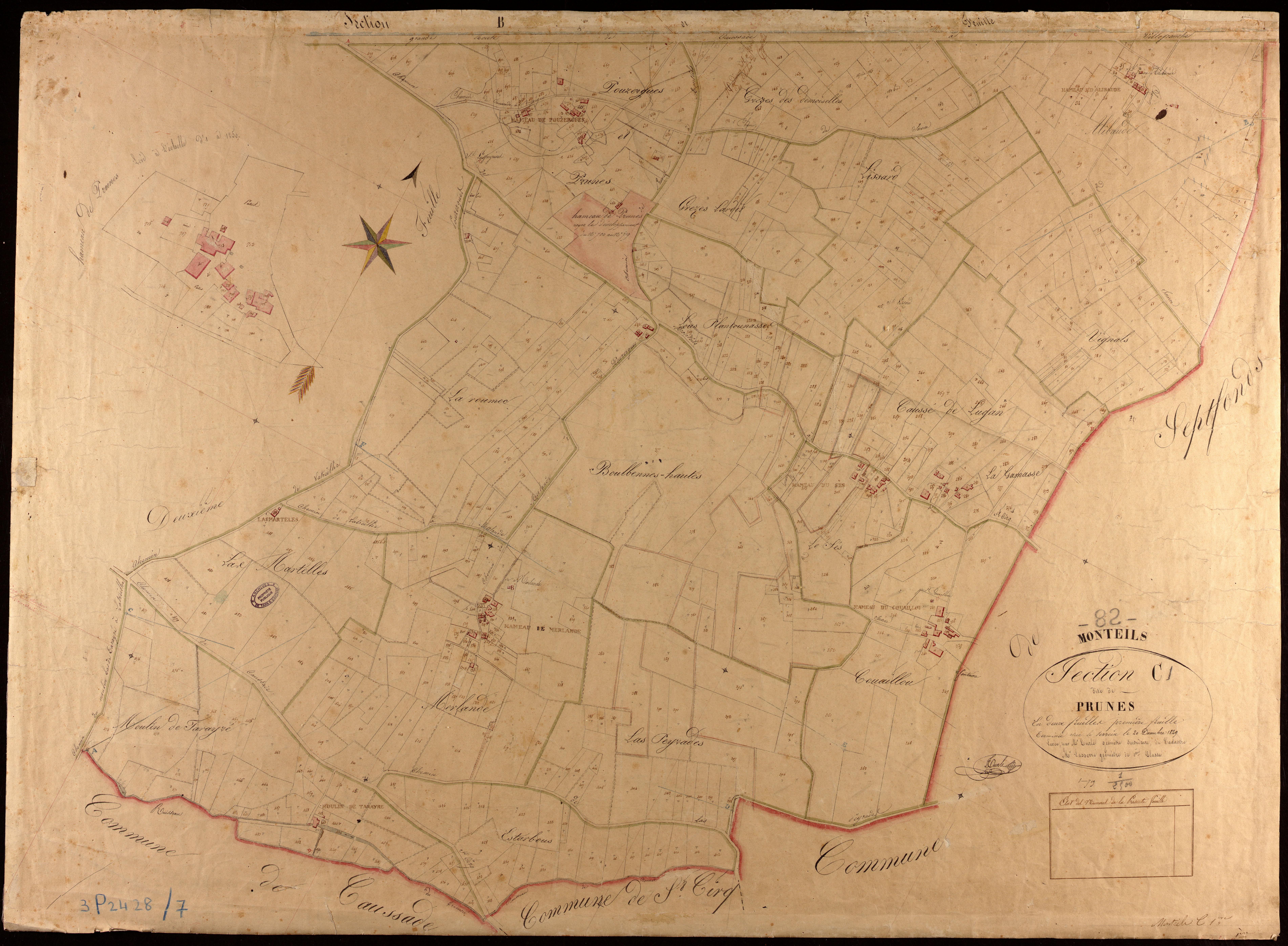 Monteils - Section C - Prunes, 1ère feuille