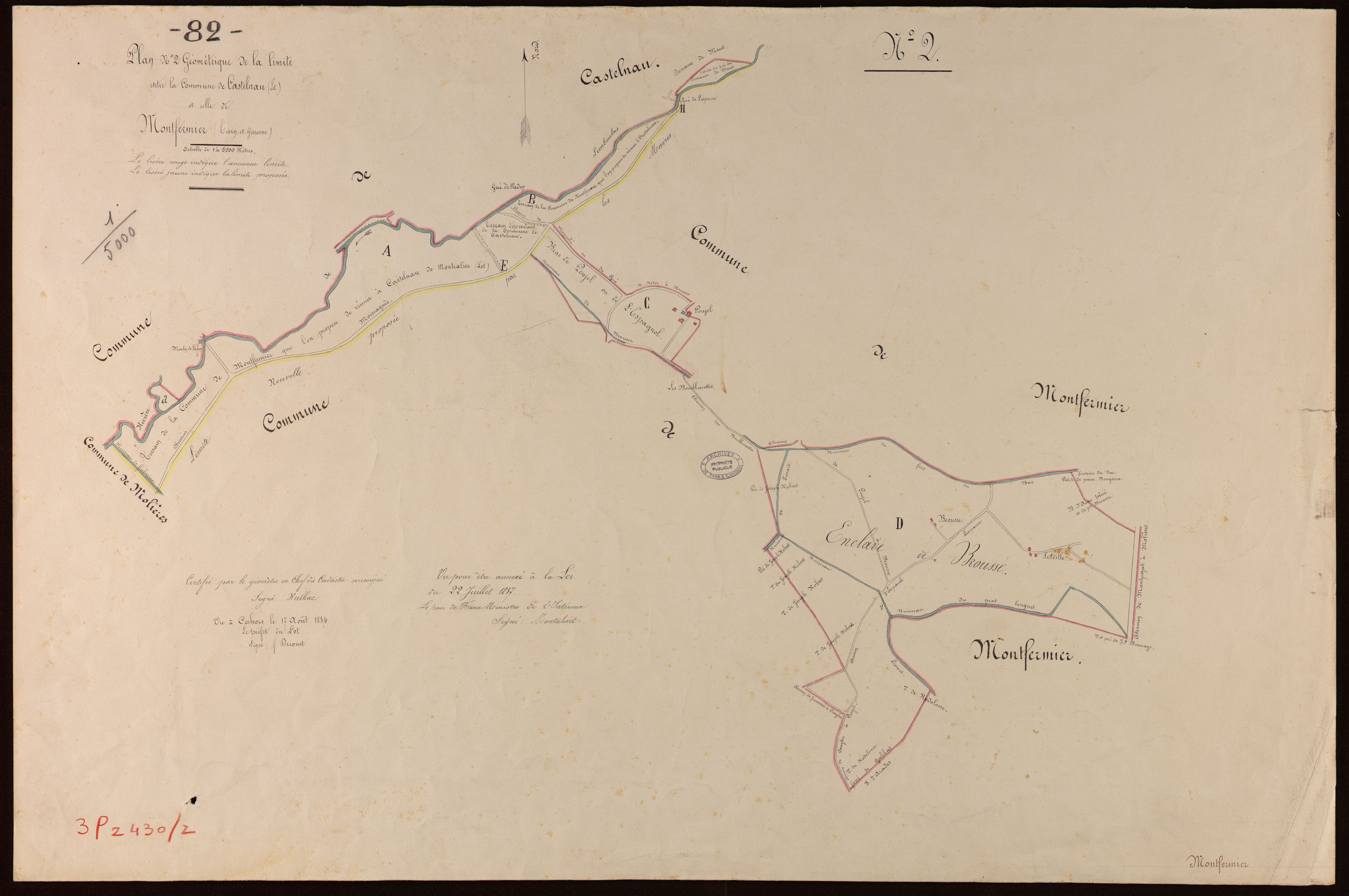 Montfermier - Plan géométrique de la limite entre la commune de Castelnau (Lot) et celle de Montfermier