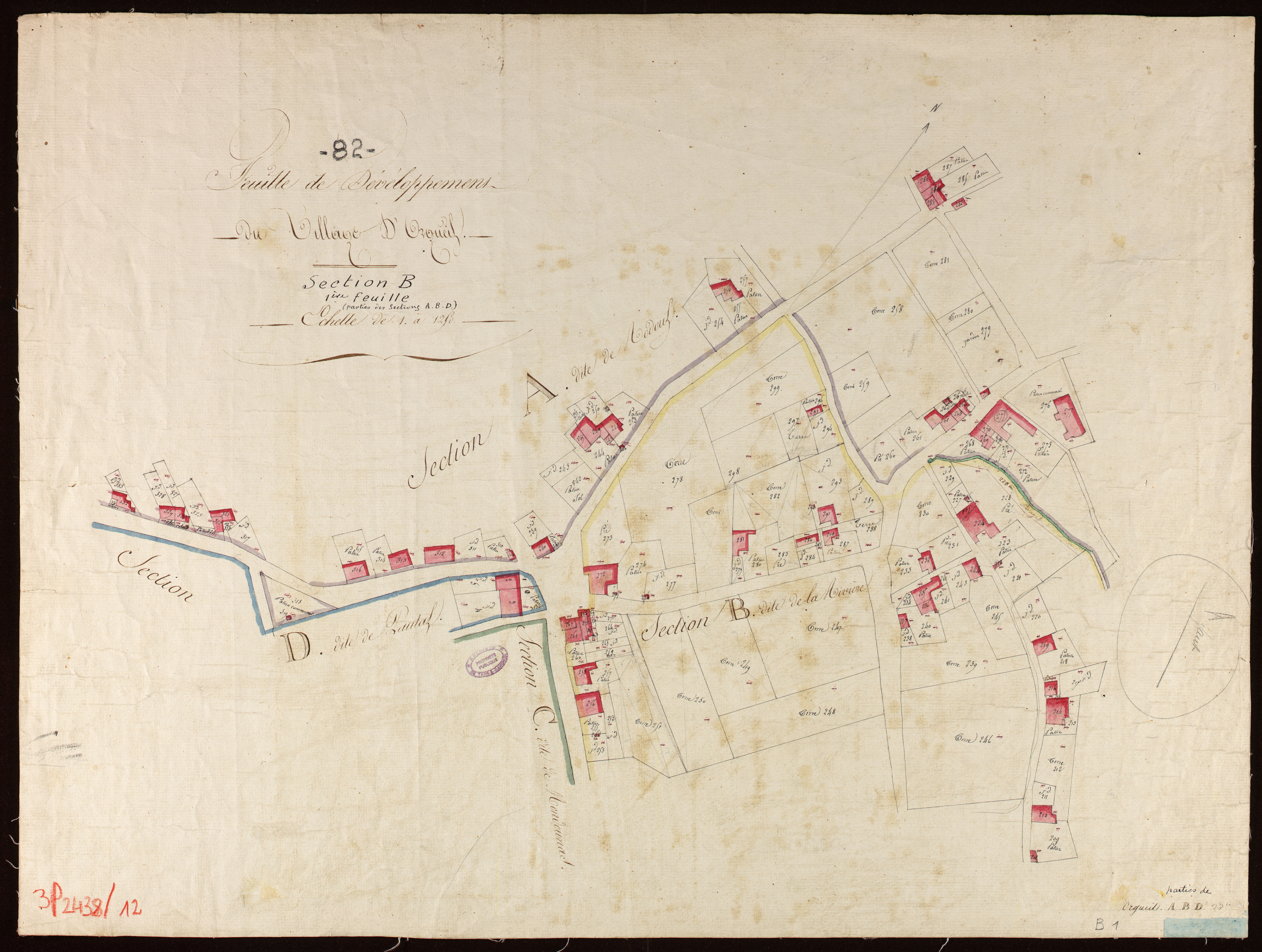 Orgueil - Sections A, B, D : développement du village
