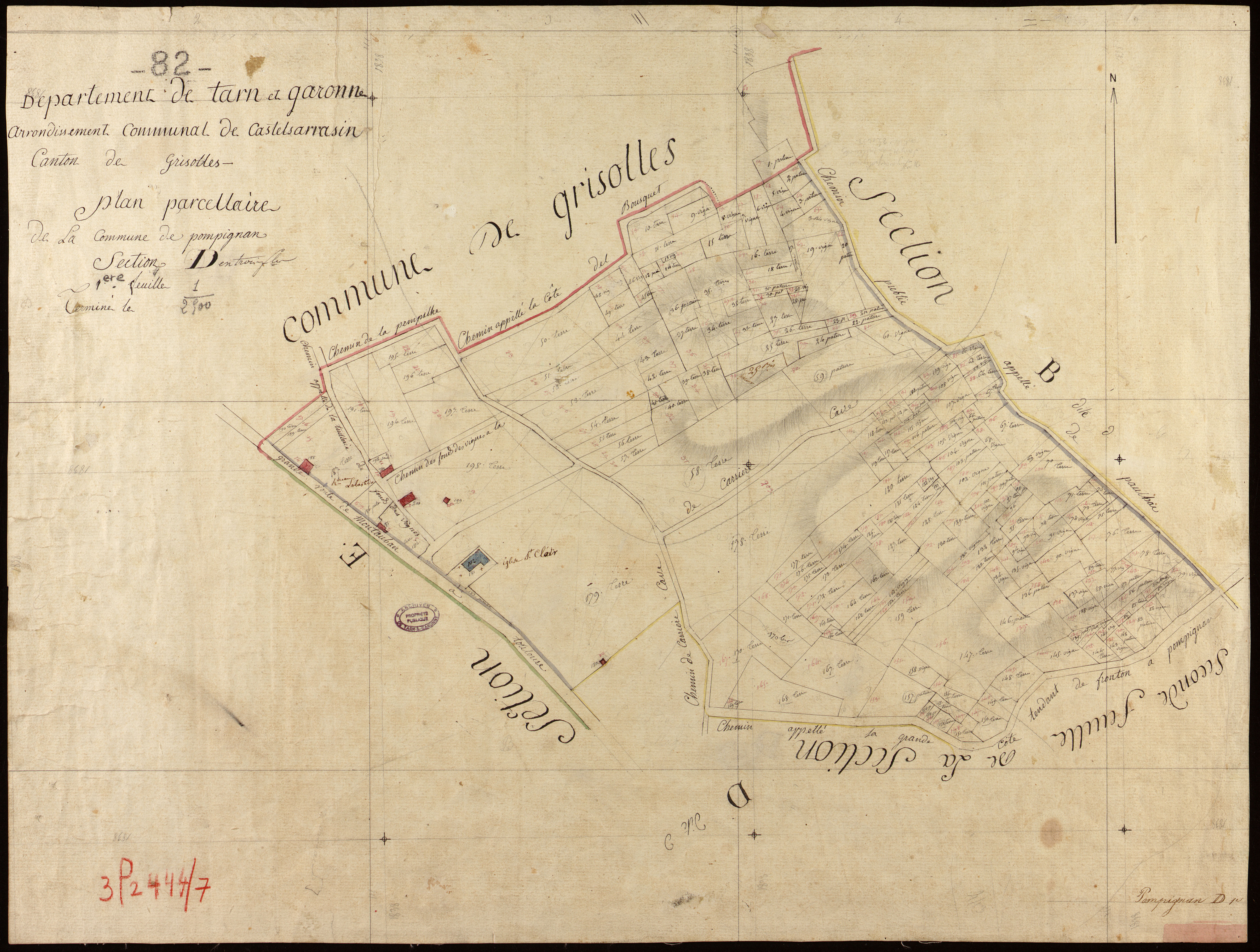 Pompignan - Section D - Le Village, 1ère feuille