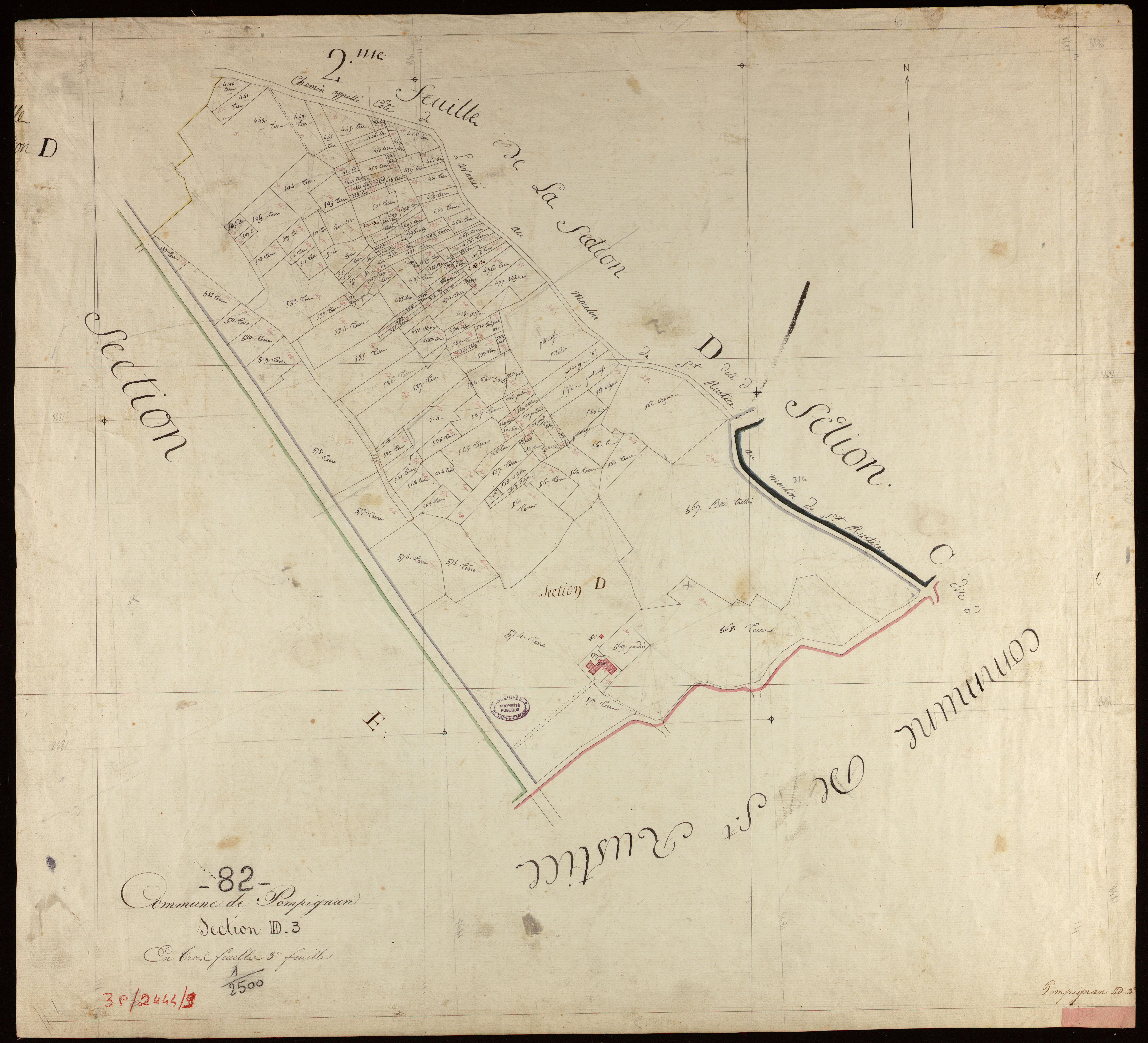 Pompignan - Section D - Le Village, 3e feuille