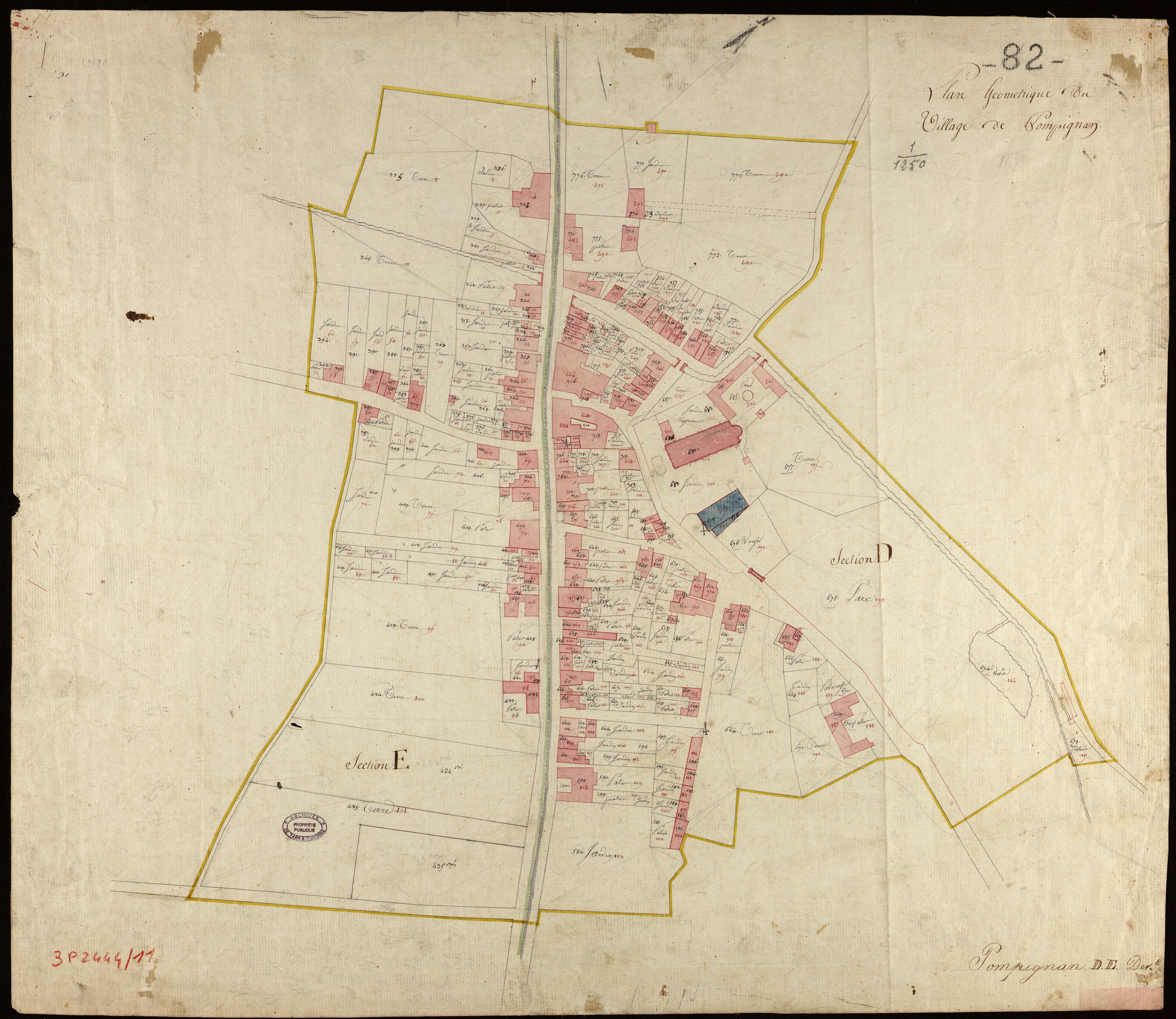 Pompignan - Section D, E : développement du village
