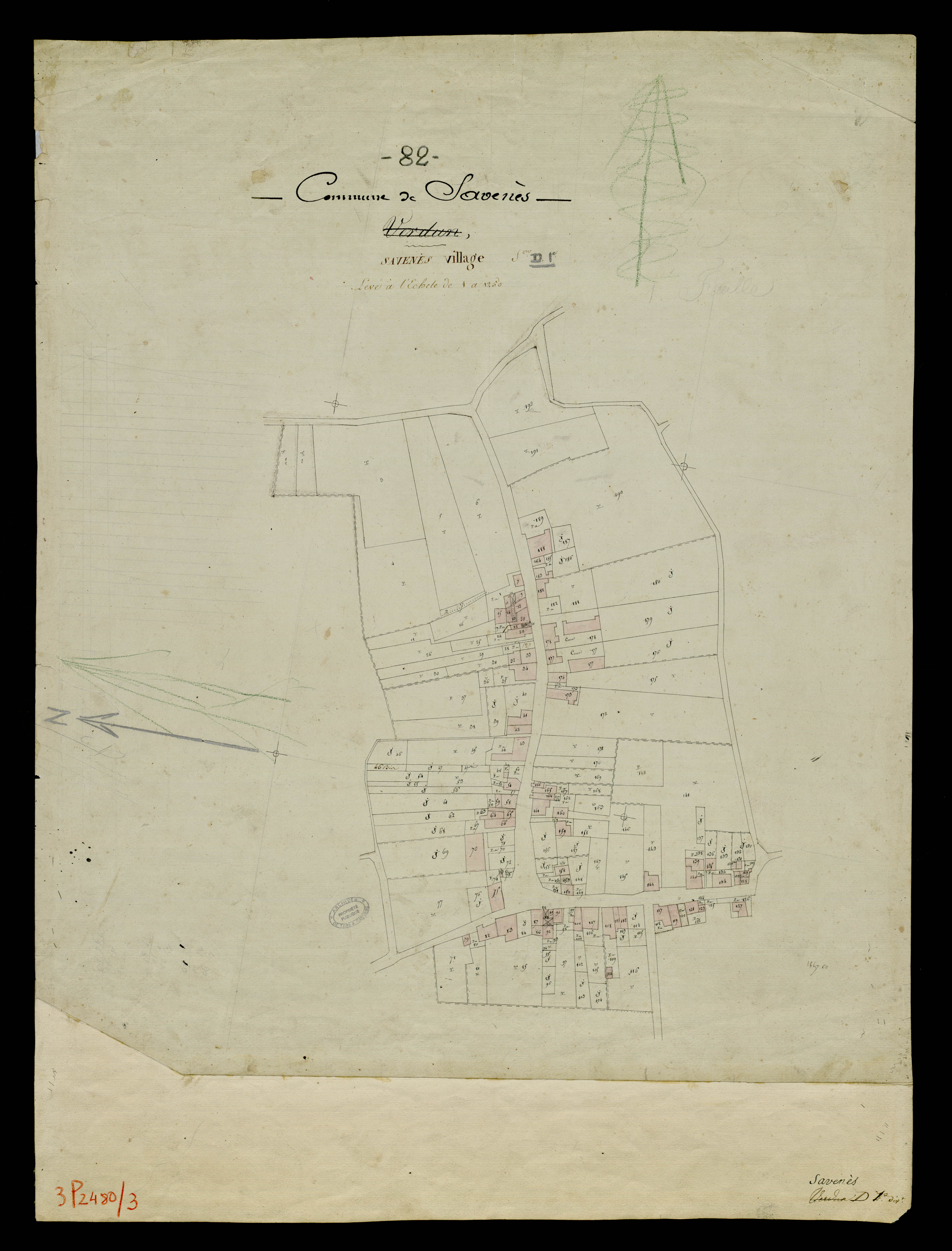 Savenès - Section D - Savenès, 1ère feuille : développement du village