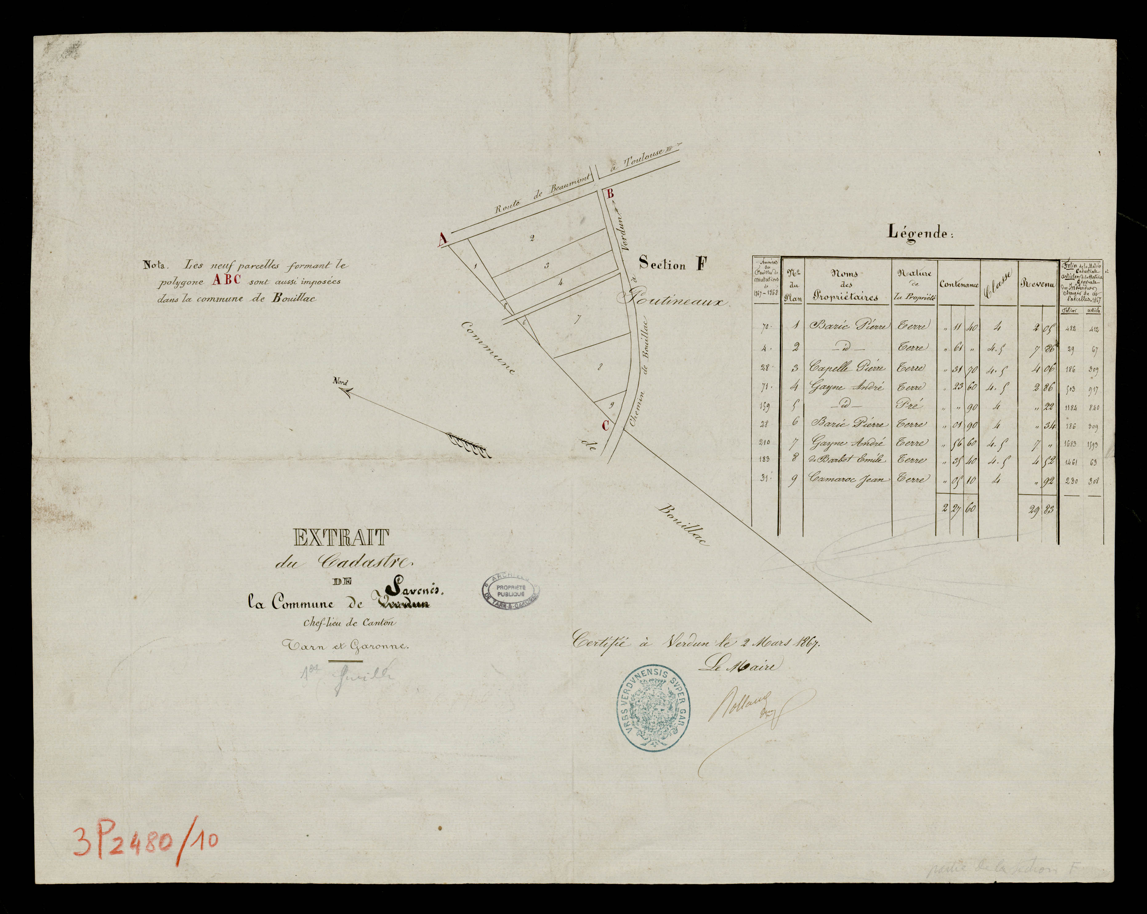 Savenès - Section F - La Pradère, 1ère feuille