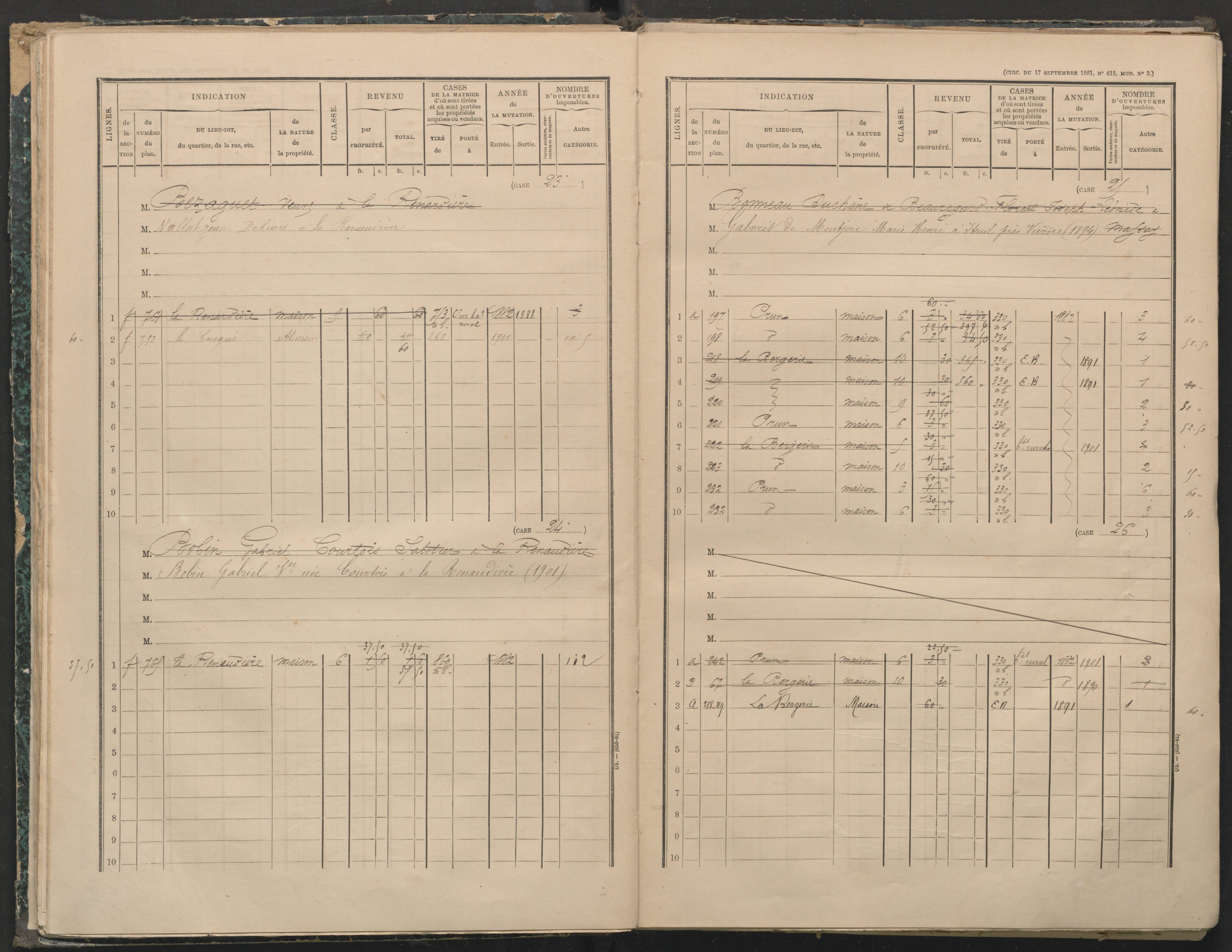 Adriers - FRAD086_cadastre Cases 1 à 376. 