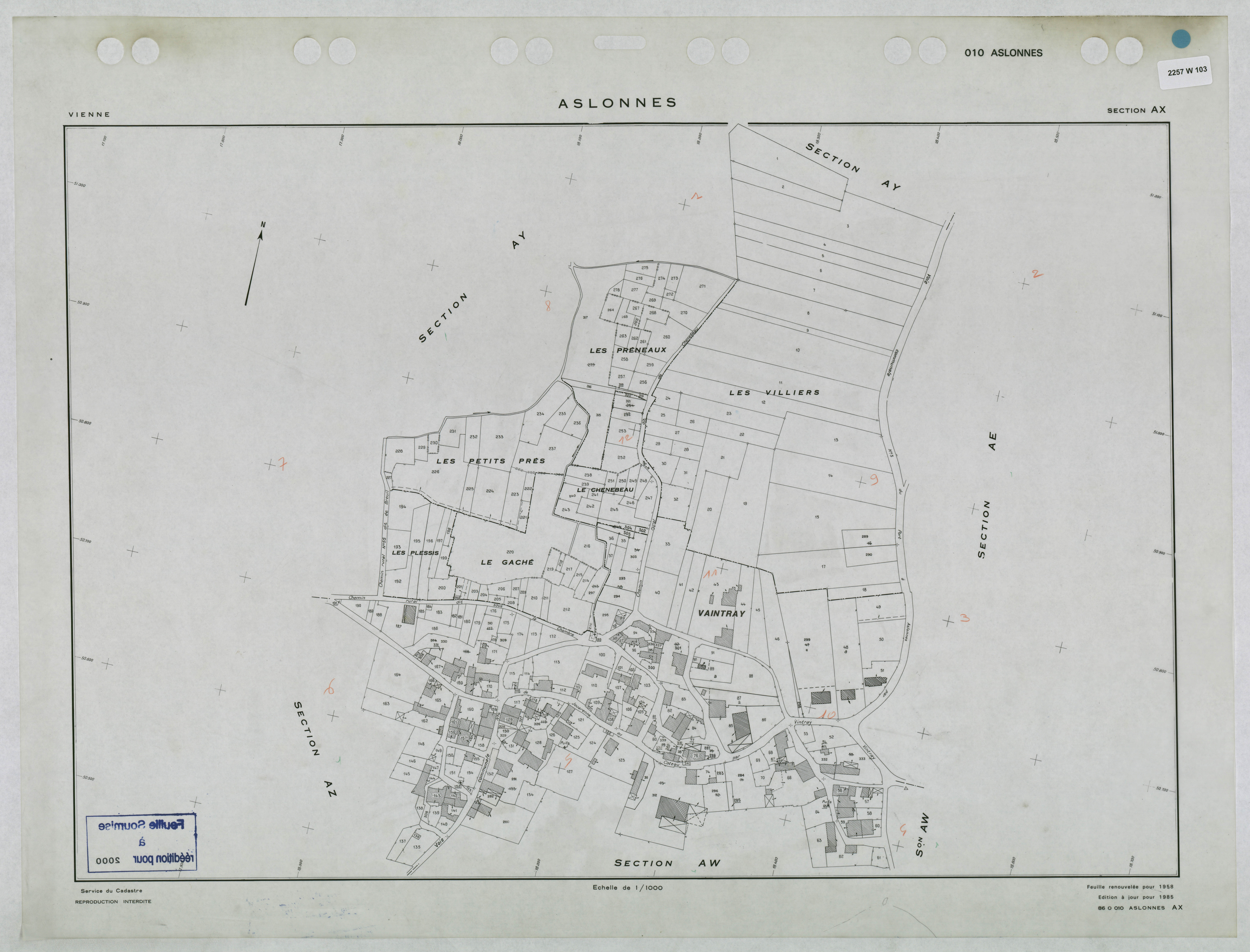 Aslonnes - FRAD086_cadastre Plans renouvelés 