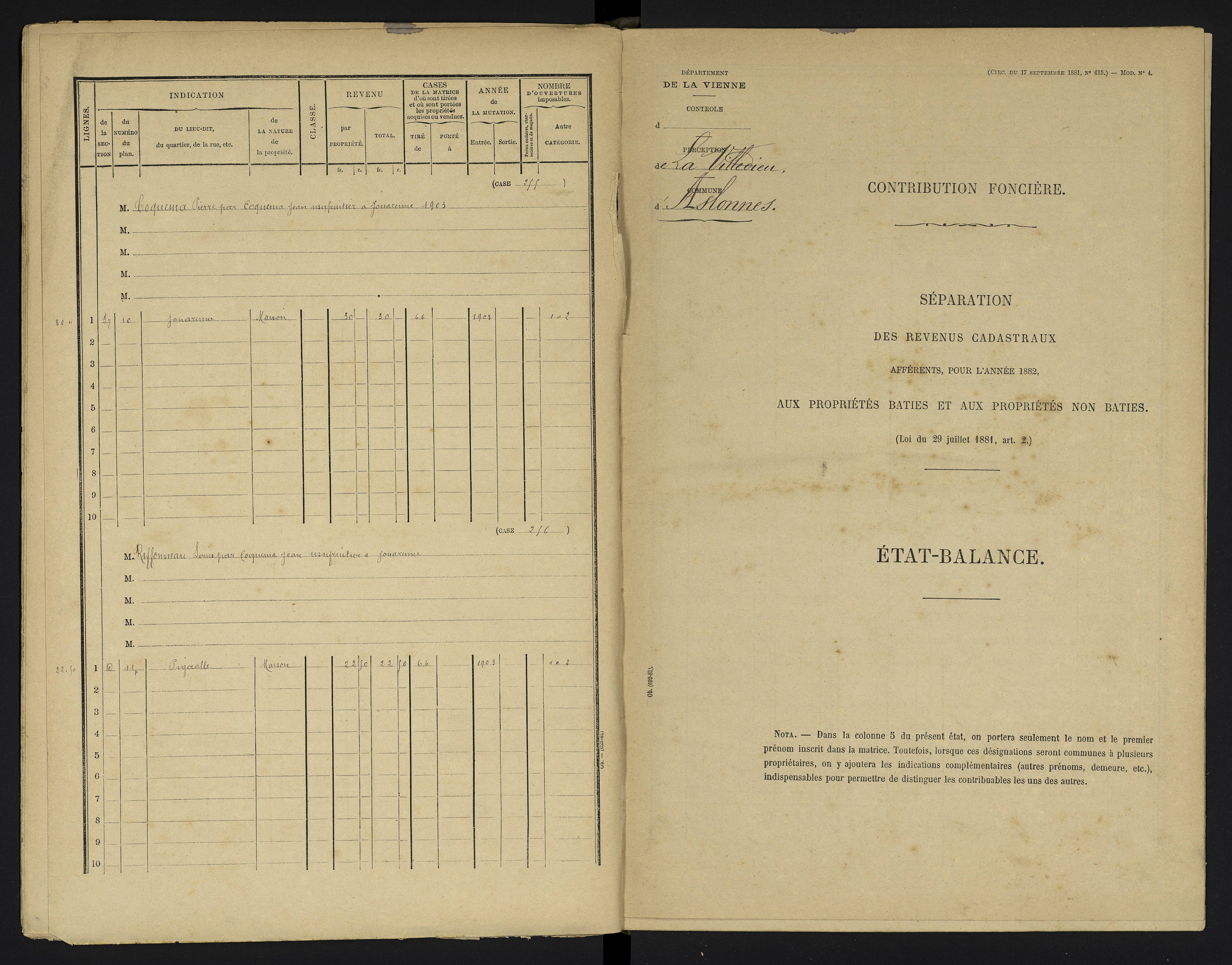 Aslonnes - FRAD086_cadastre Cases 1-256 