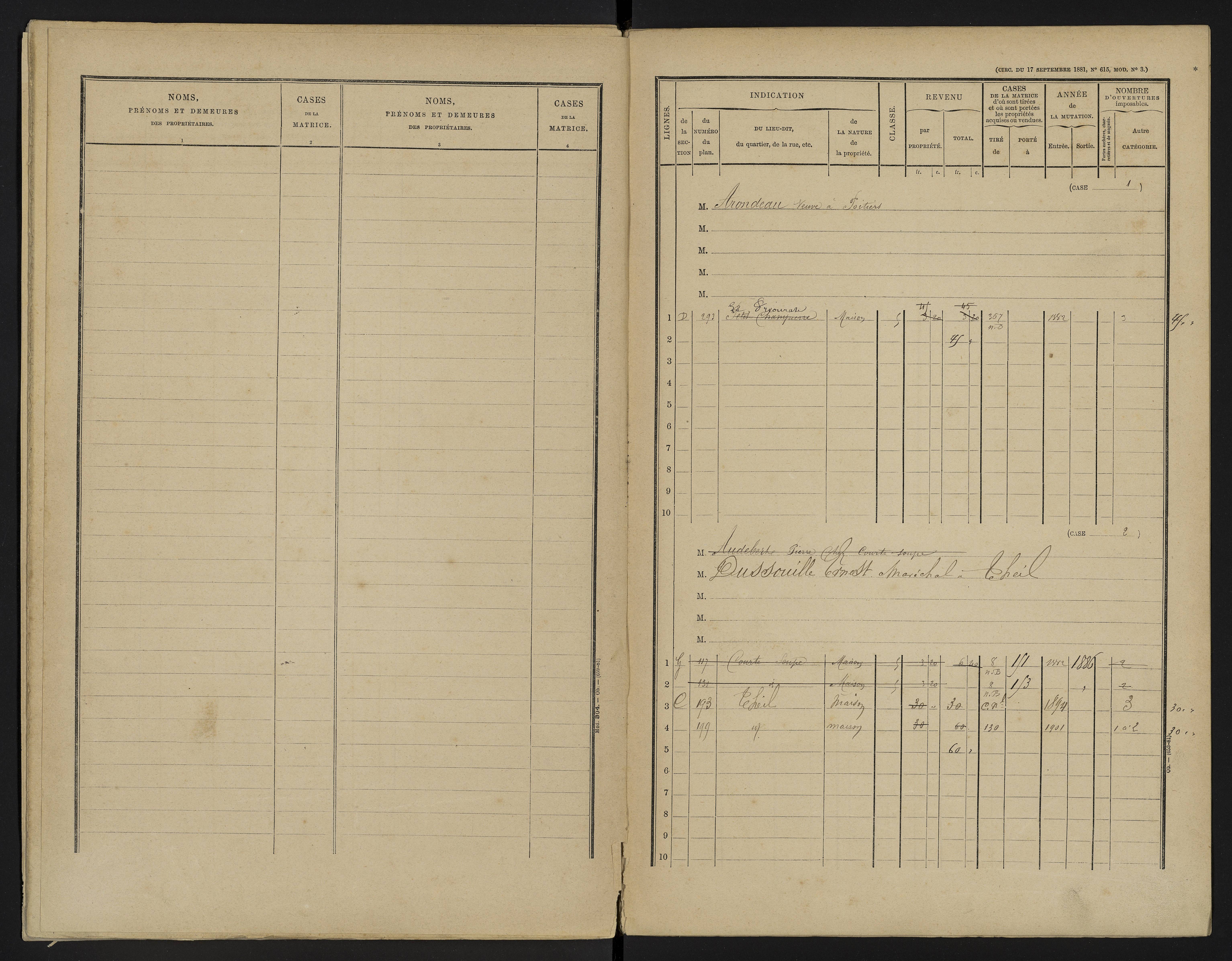 Asnières-sur-Blour - FRAD086_cadastre Cases 1-192 