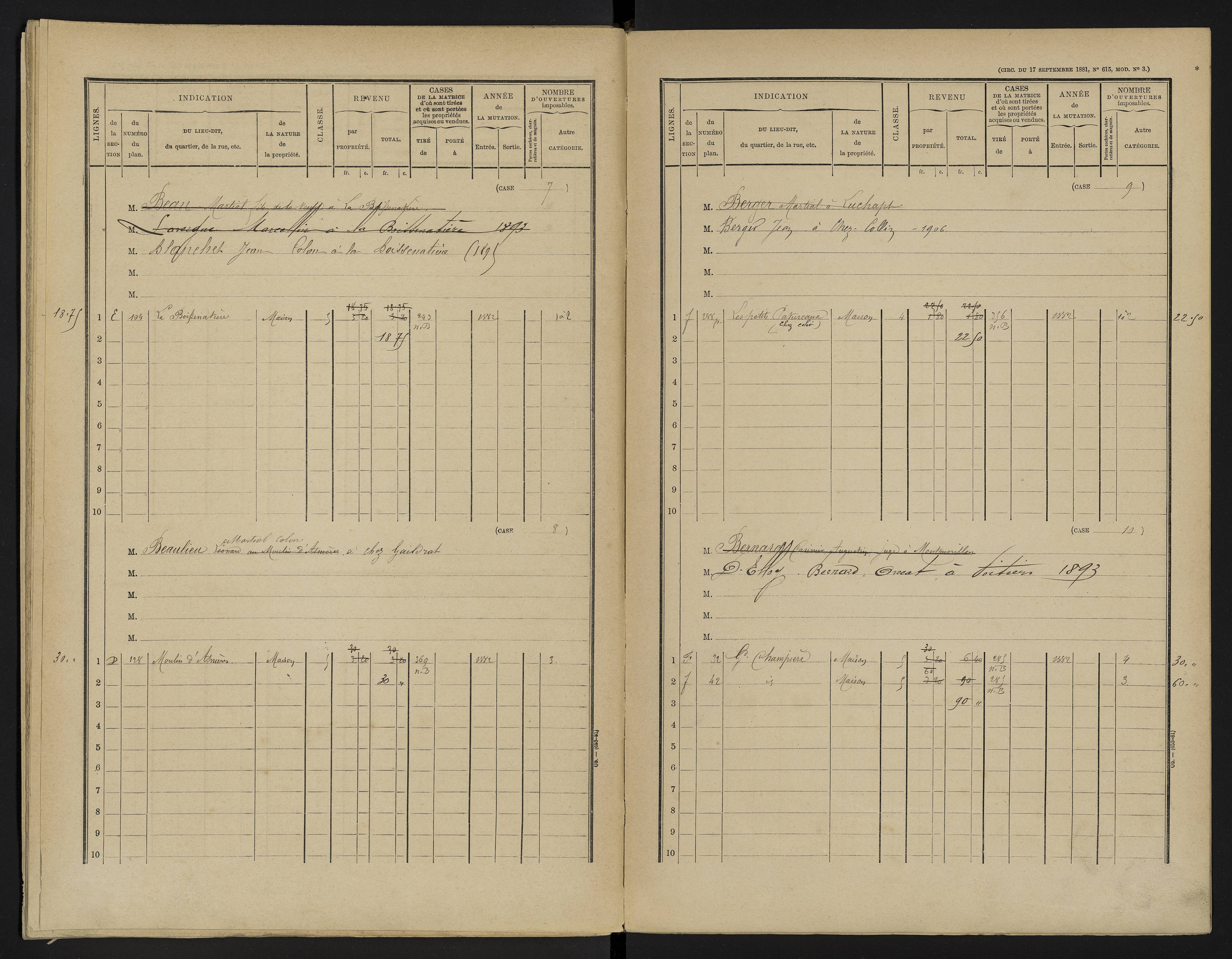 Asnières-sur-Blour - FRAD086_cadastre Cases 1-192 