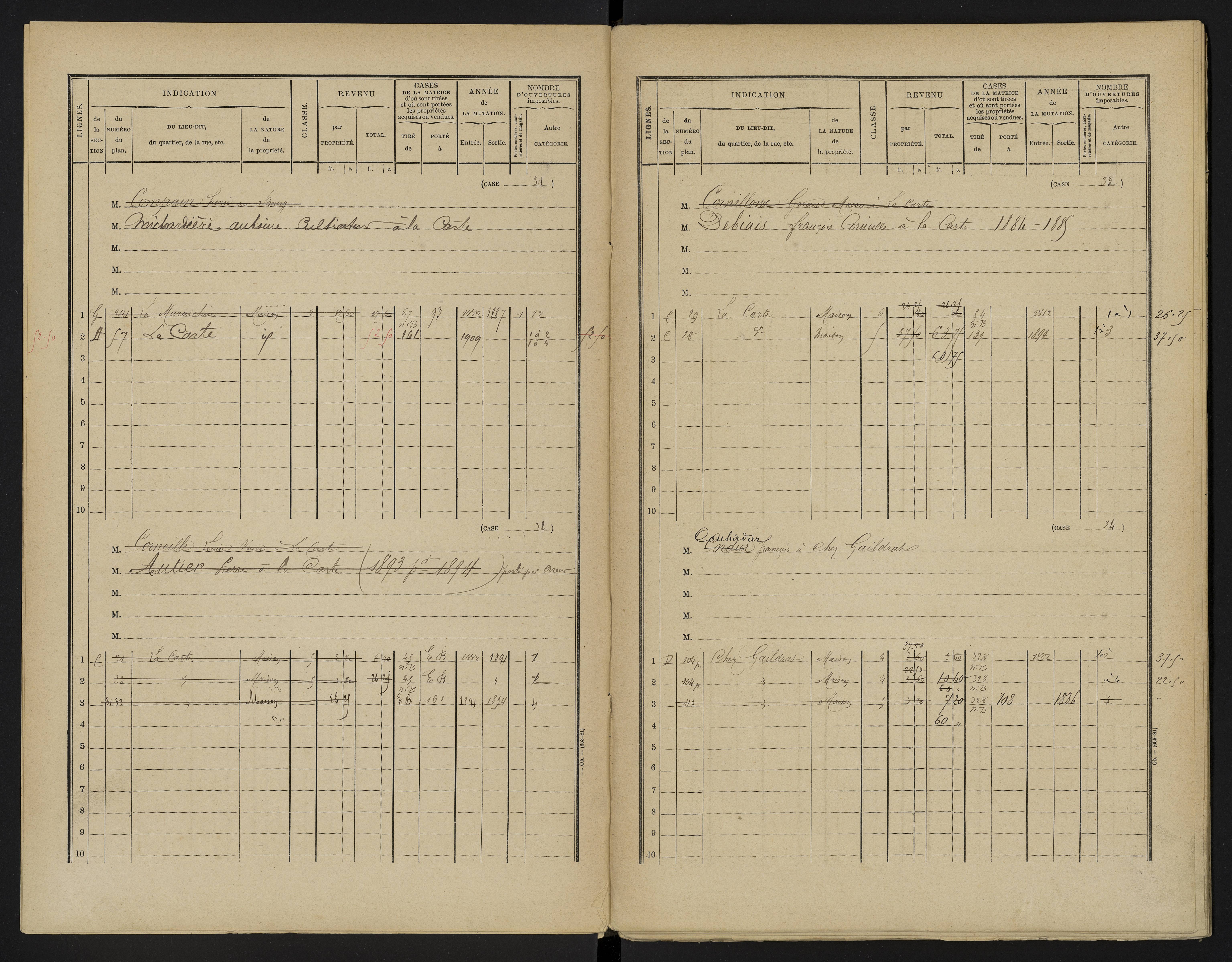 Asnières-sur-Blour - FRAD086_cadastre Cases 1-192 