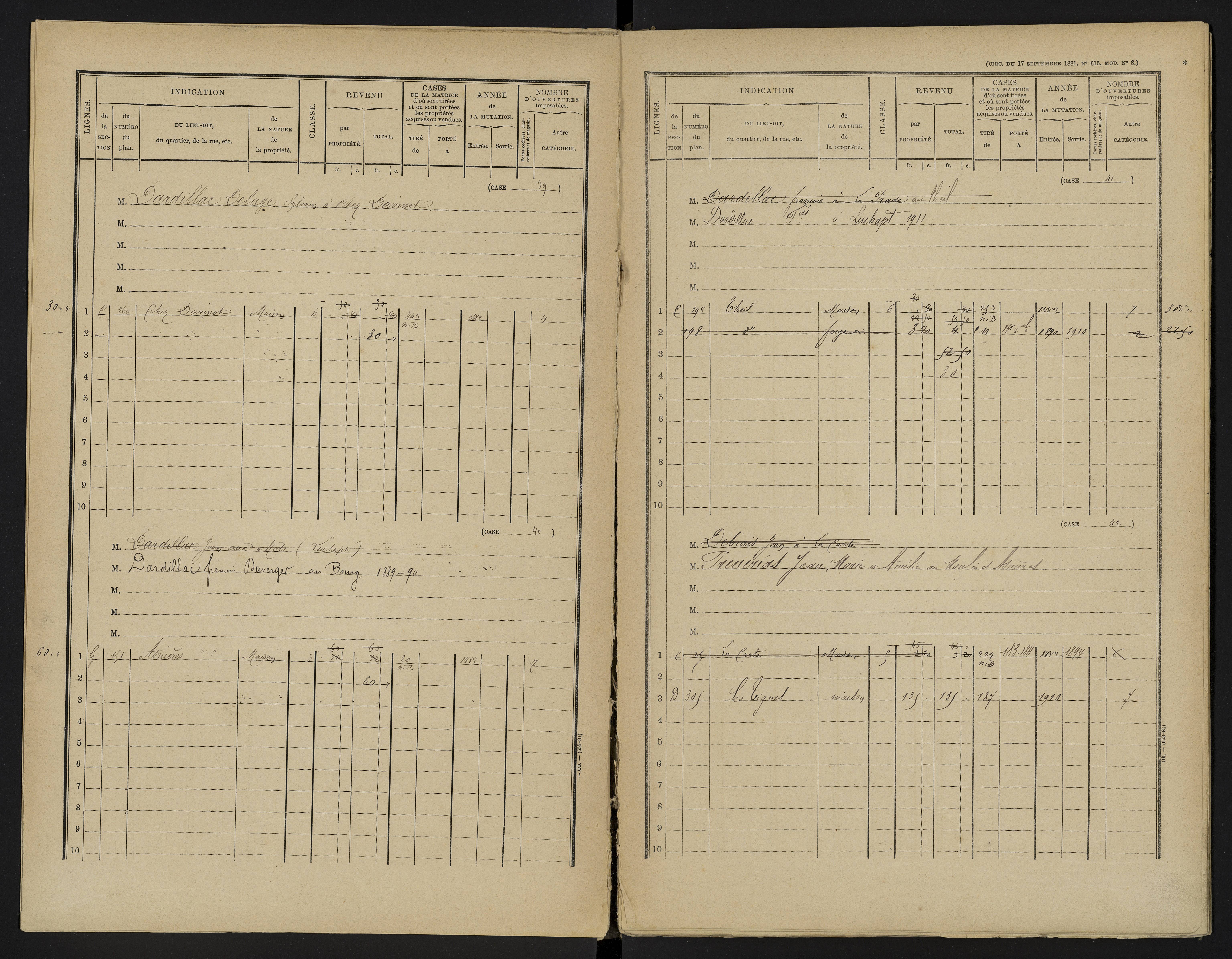 Asnières-sur-Blour - FRAD086_cadastre Cases 1-192 