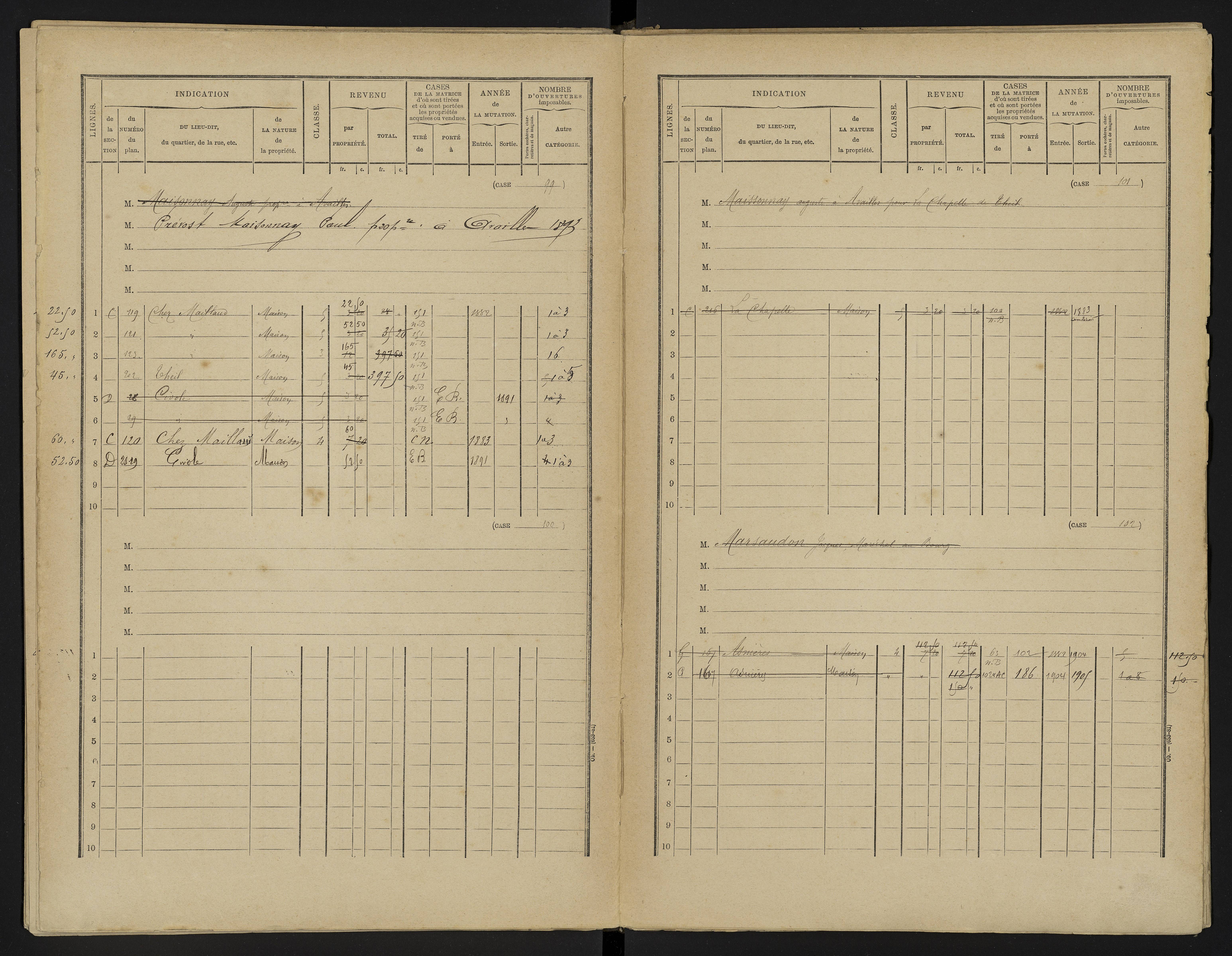 Asnières-sur-Blour - FRAD086_cadastre Cases 1-192 