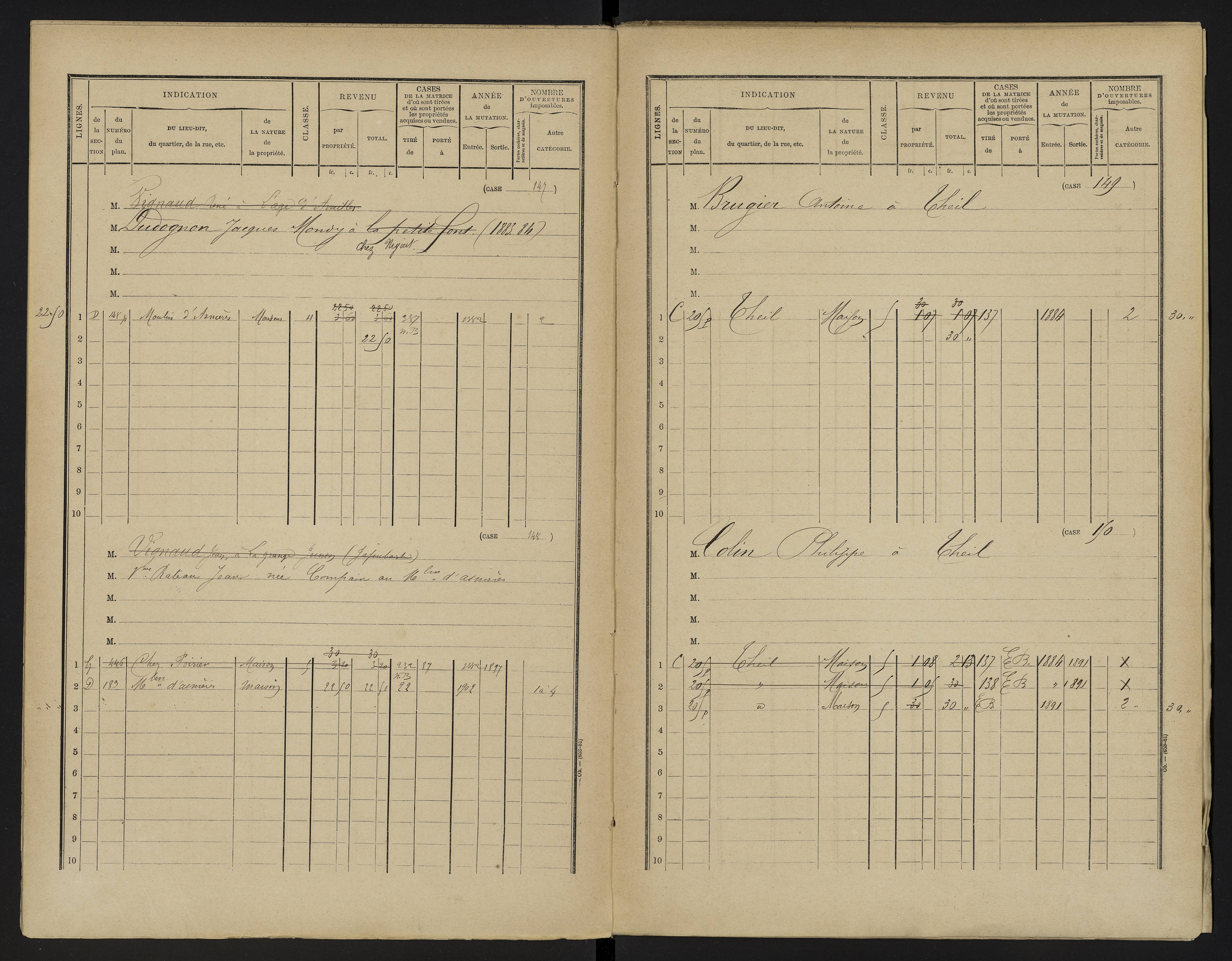 Asnières-sur-Blour - FRAD086_cadastre Cases 1-192 