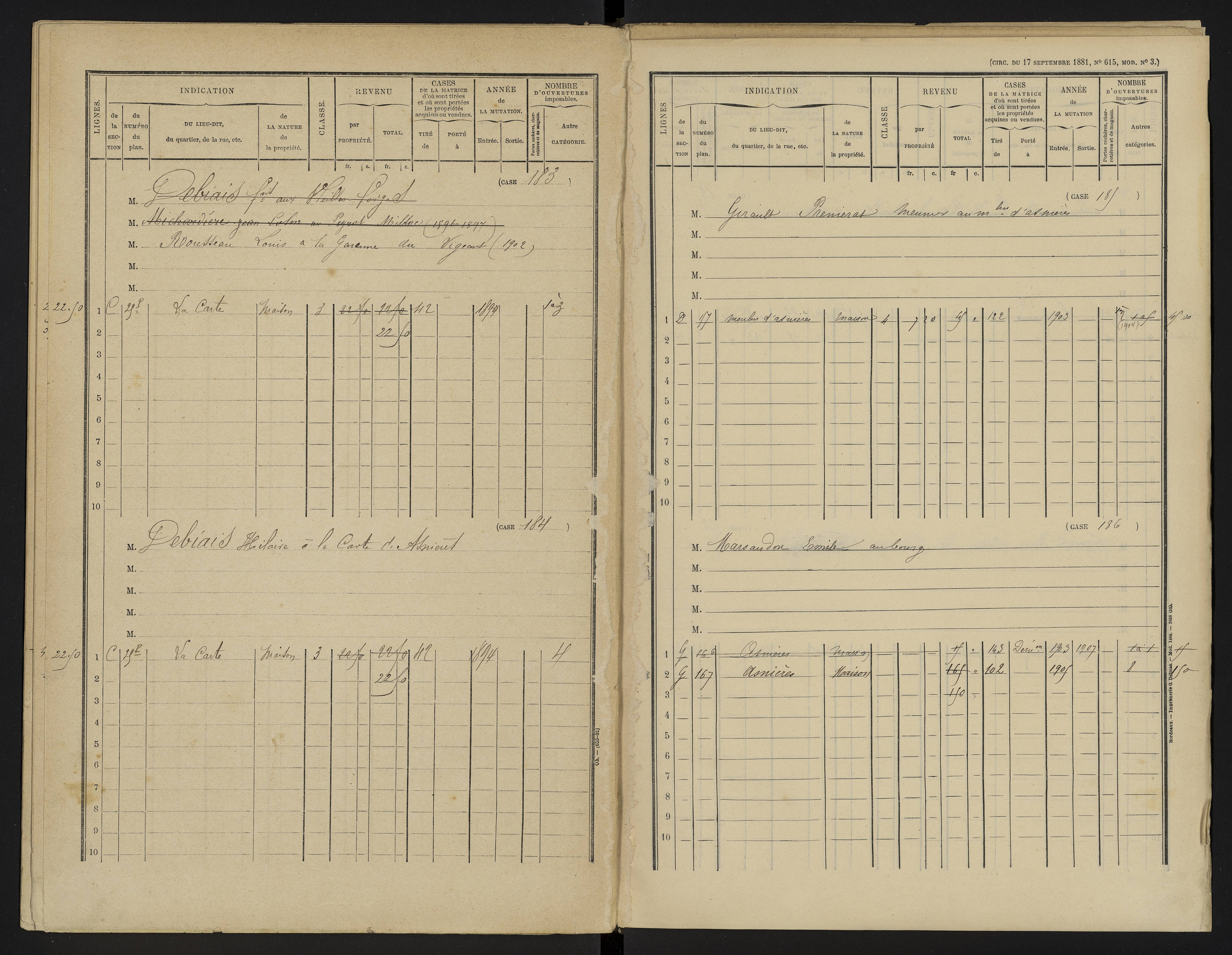 Asnières-sur-Blour - FRAD086_cadastre Cases 1-192 