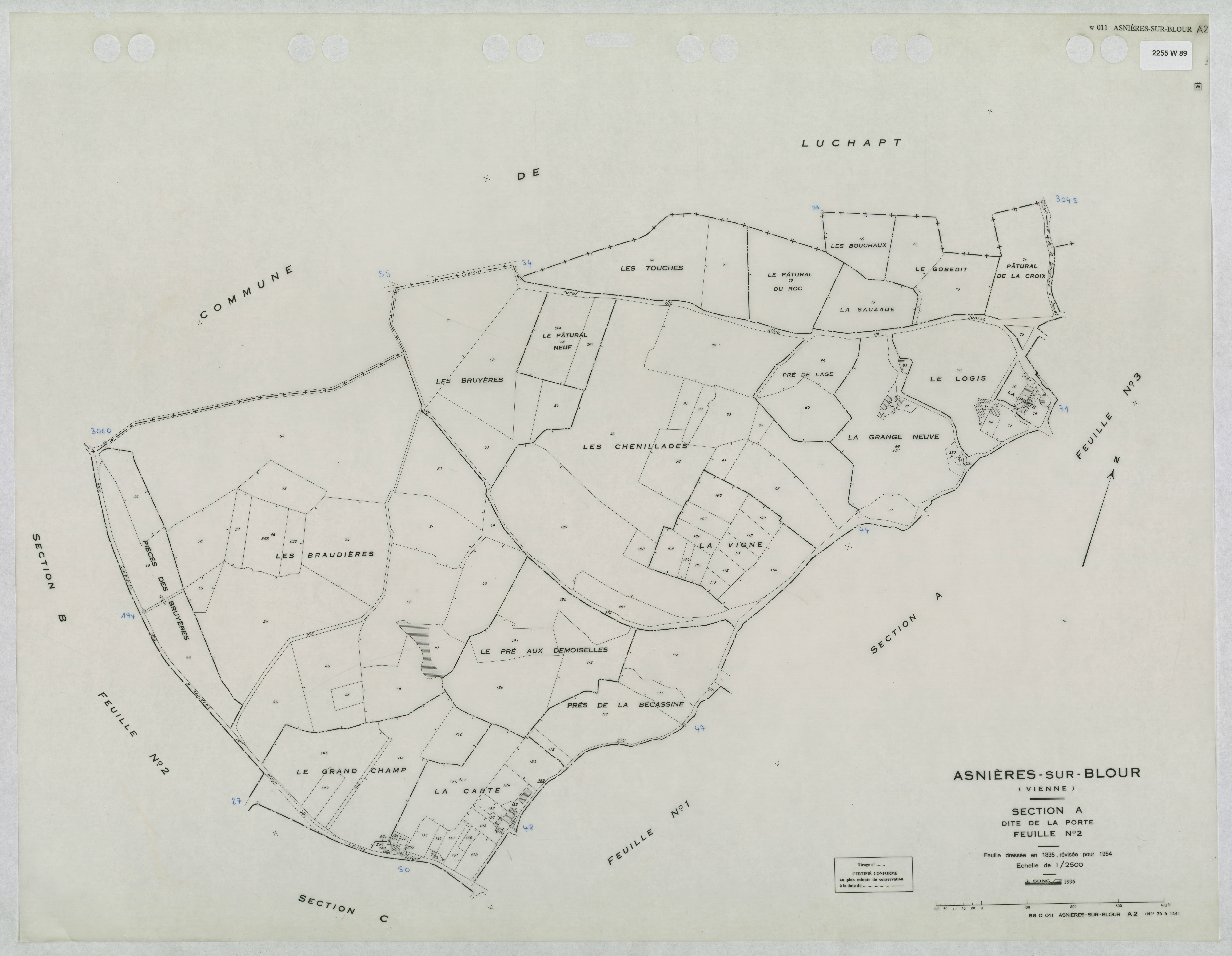 Asnières-sur-Blour - FRAD086_cadastre Plans mis à jour 