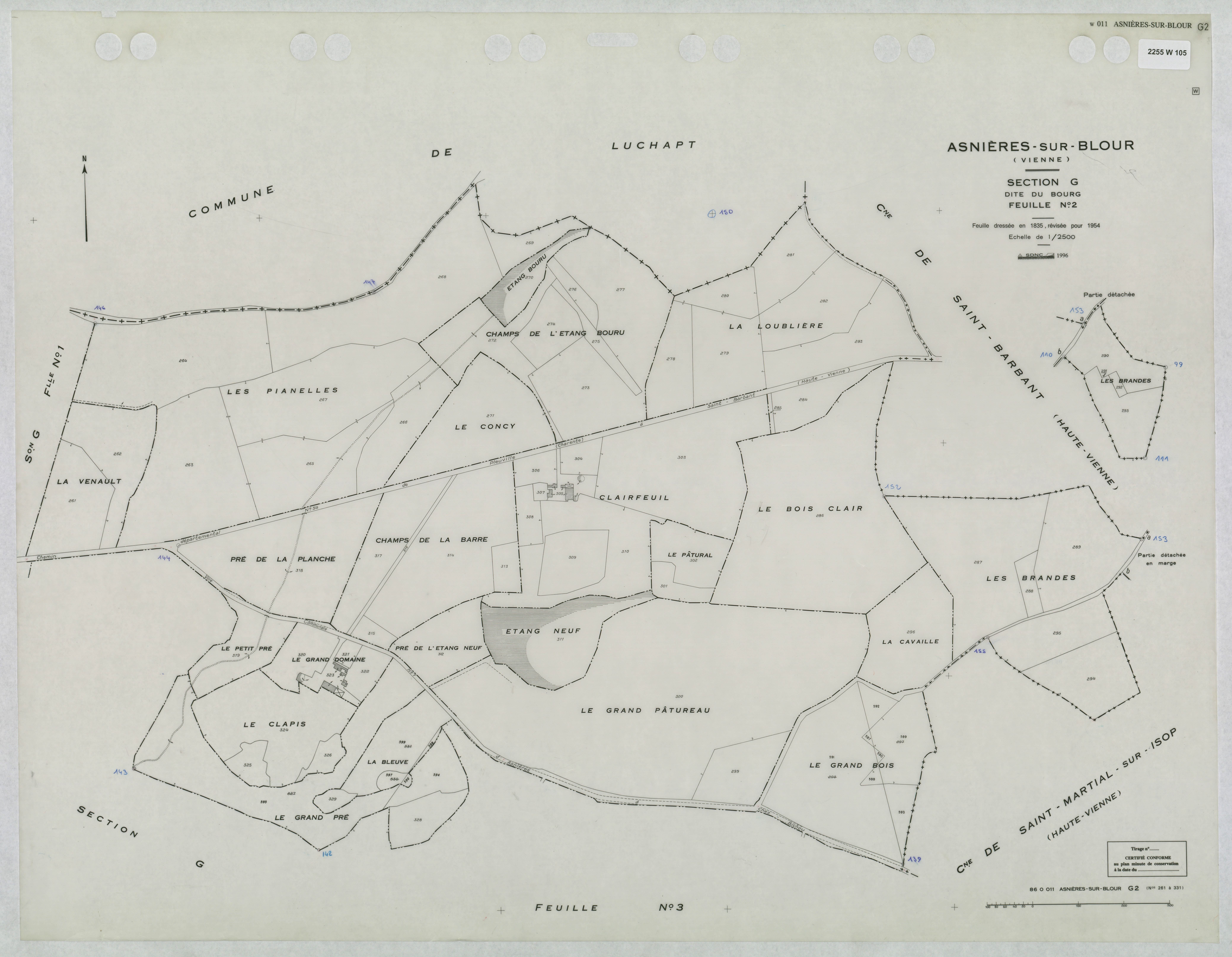 Asnières-sur-Blour - FRAD086_cadastre Plans mis à jour 