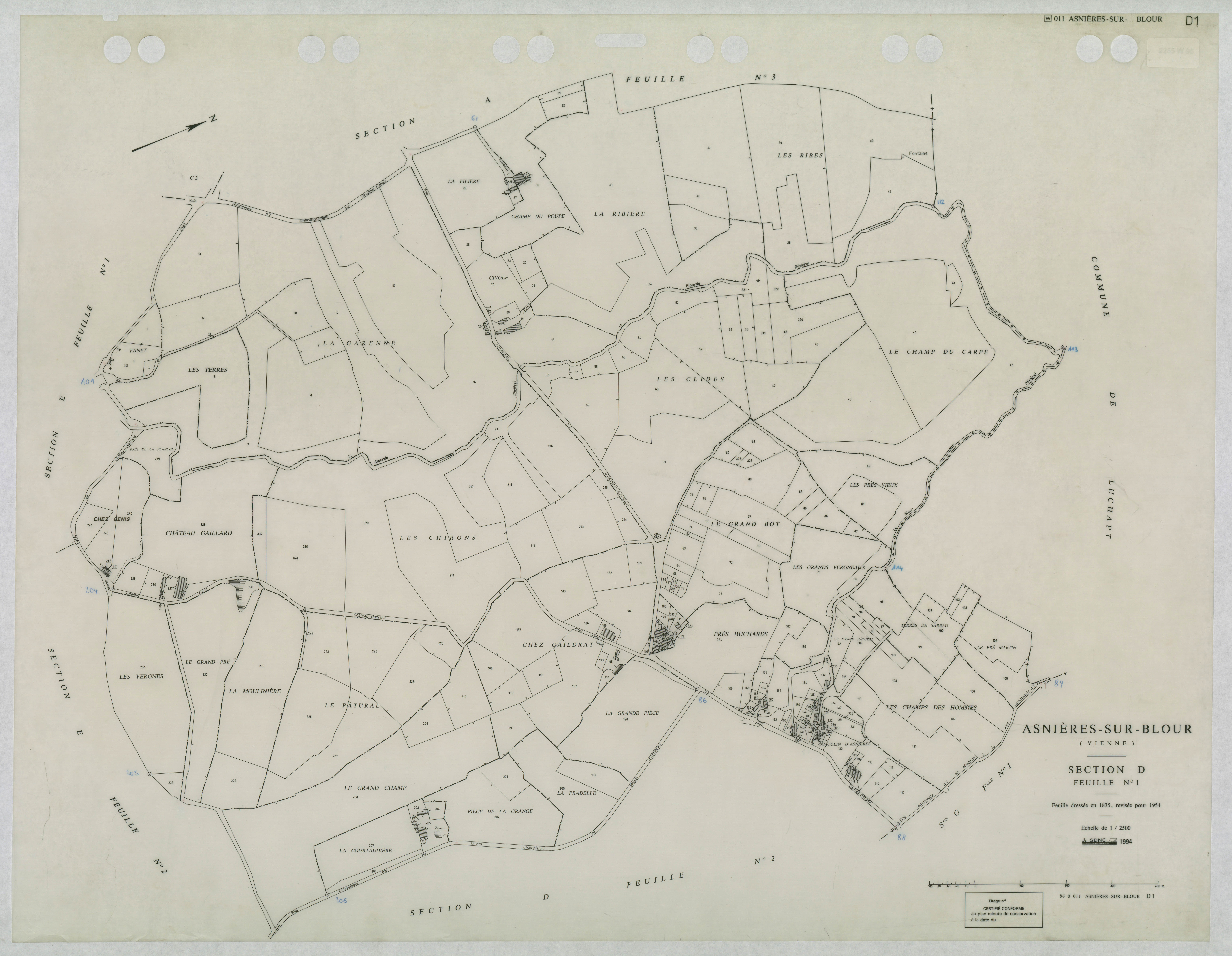 Asnières-sur-Blour - FRAD086_cadastre Plans mis à jour 