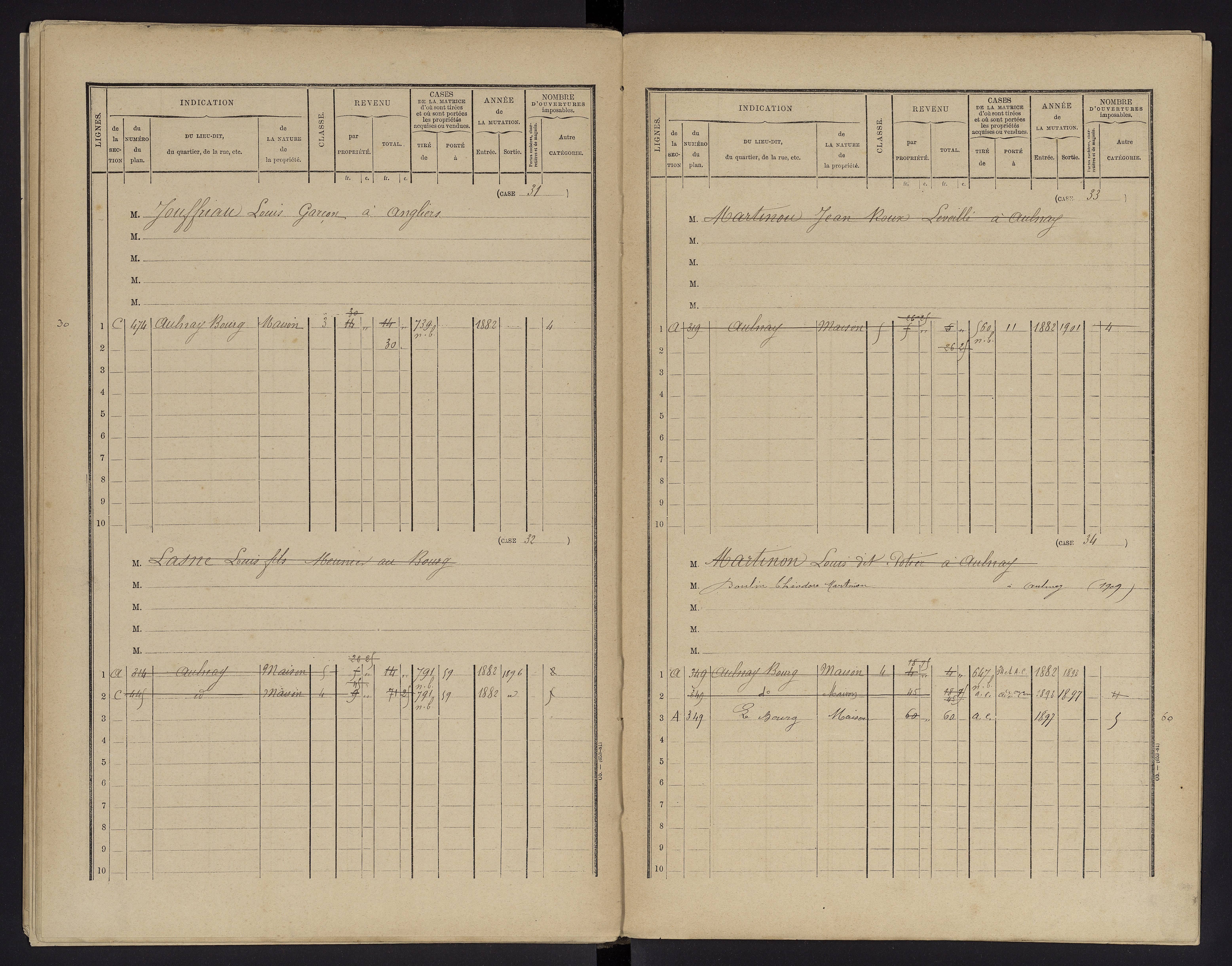 Aulnay - FRAD086_cadastre Cases 1-63 