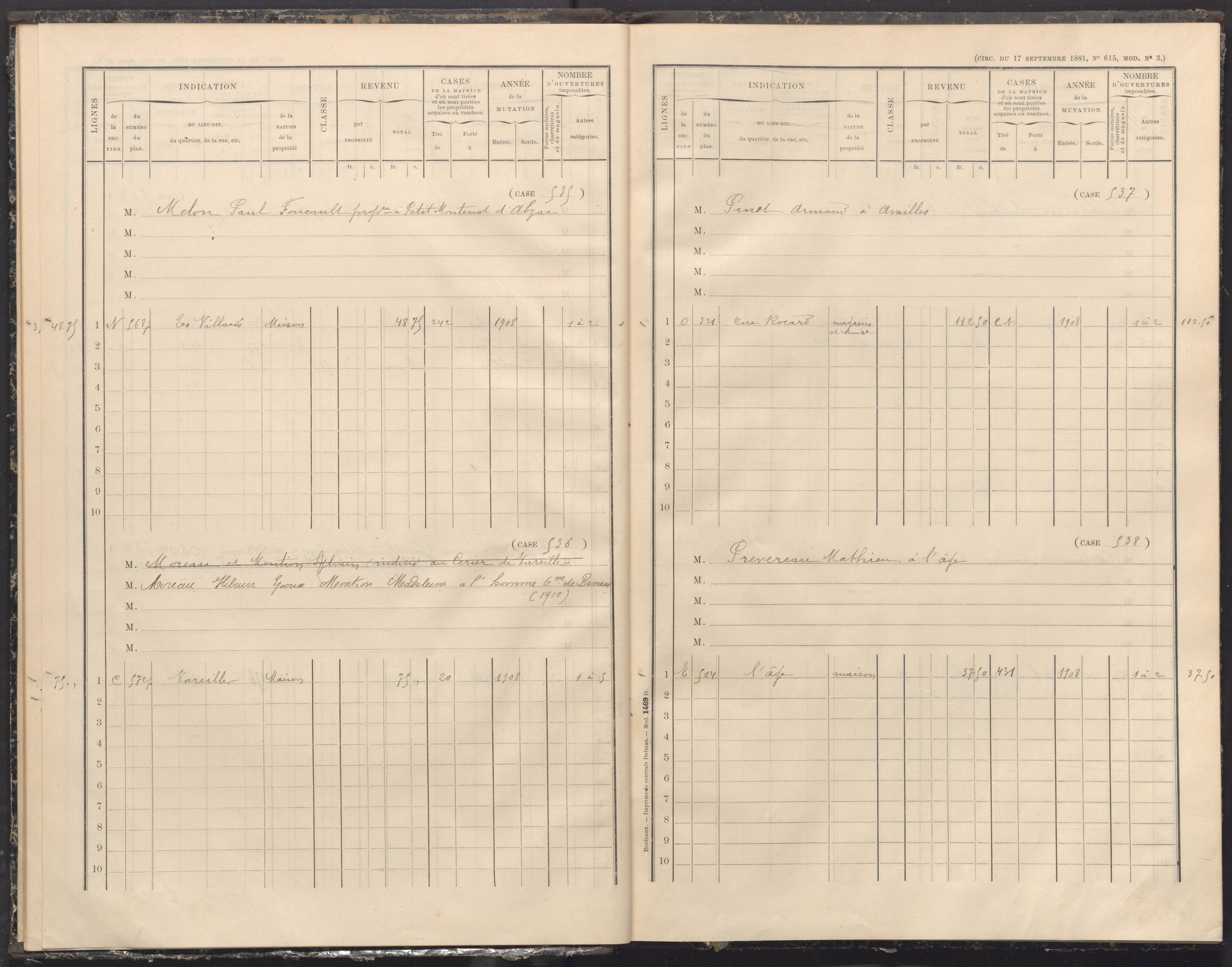 Availles-Limouzine - FRAD086_cadastre Cases 497-556 