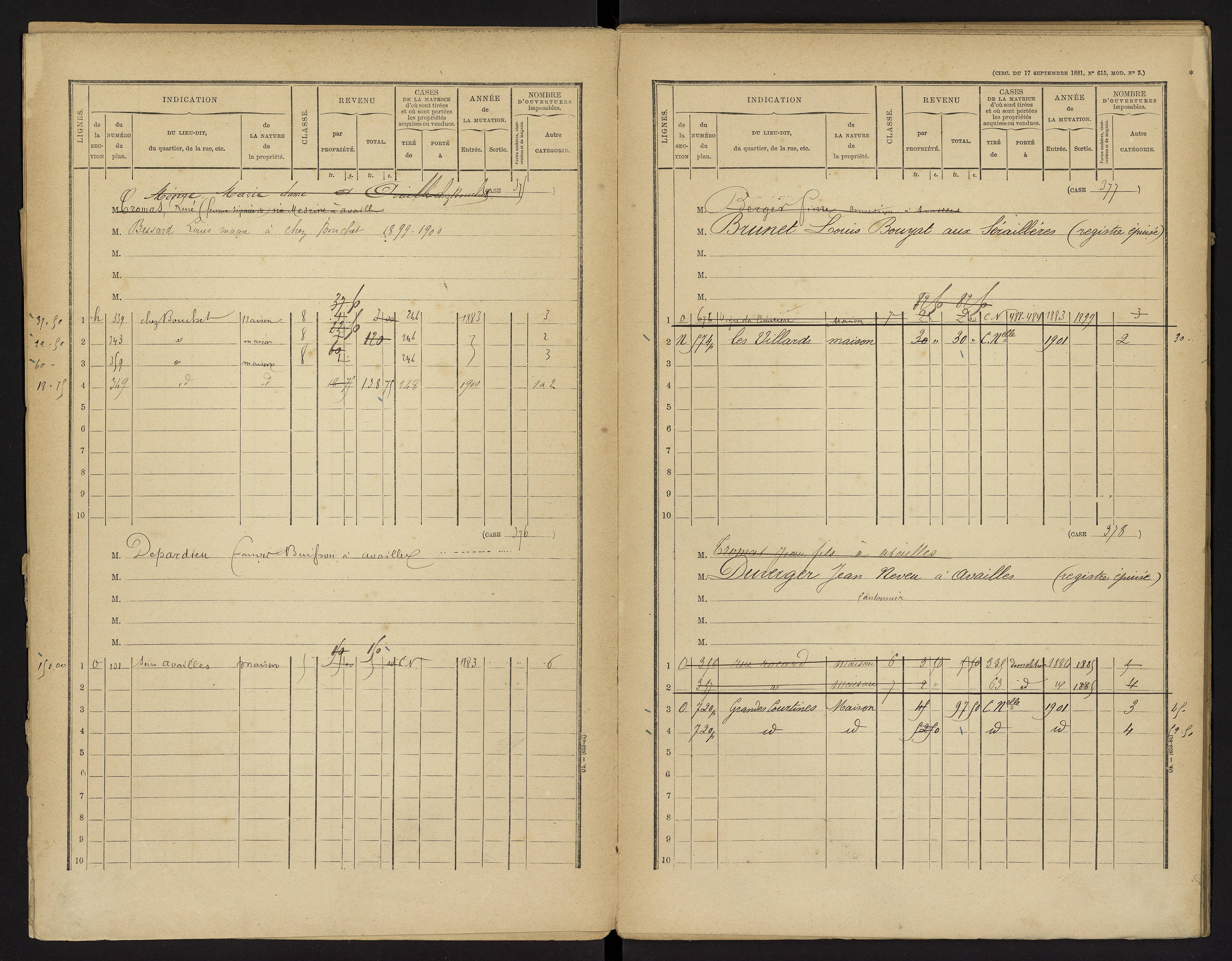 Availles-Limouzine - FRAD086_cadastre Cases 1-496 