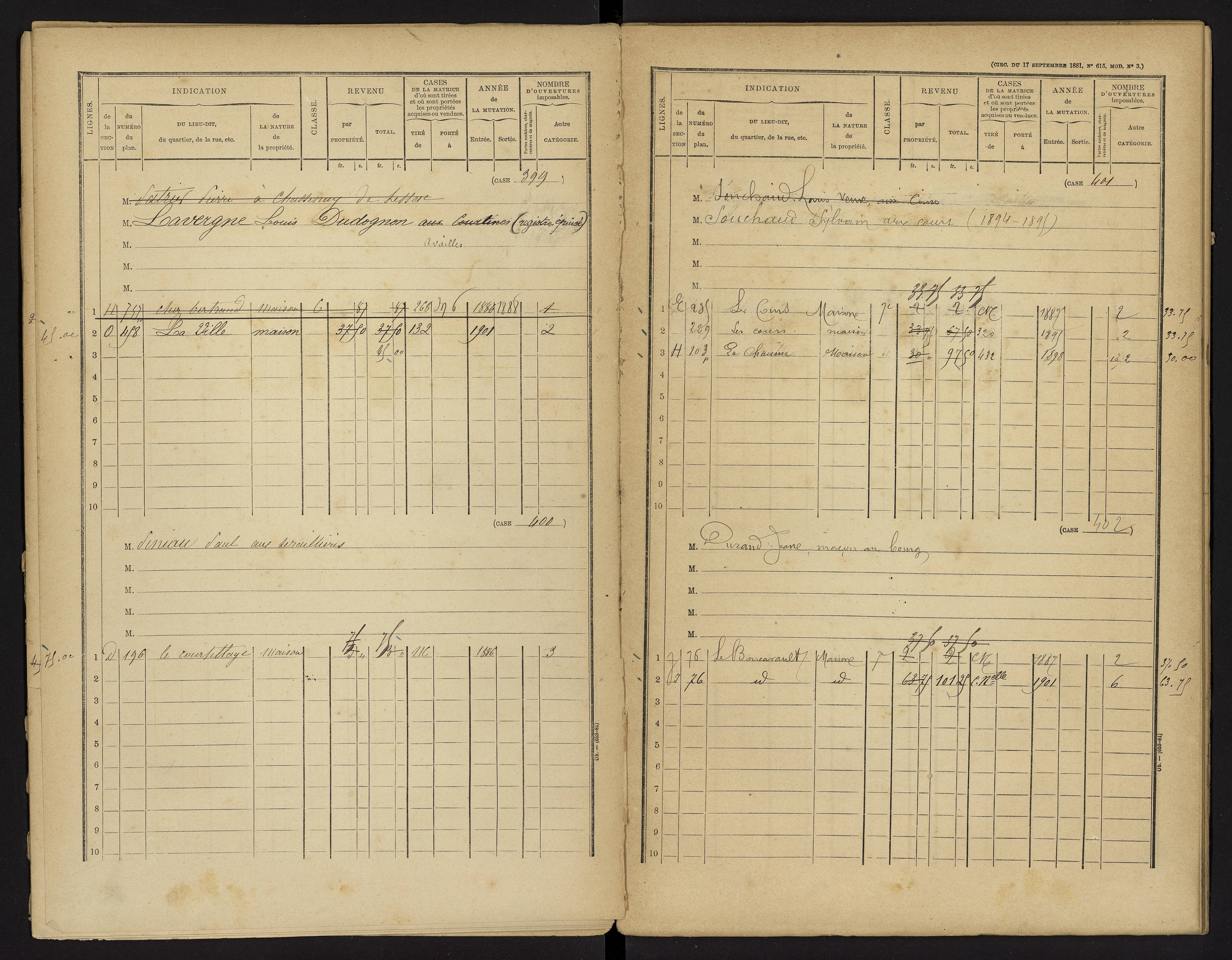 Availles-Limouzine - FRAD086_cadastre Cases 1-496 
