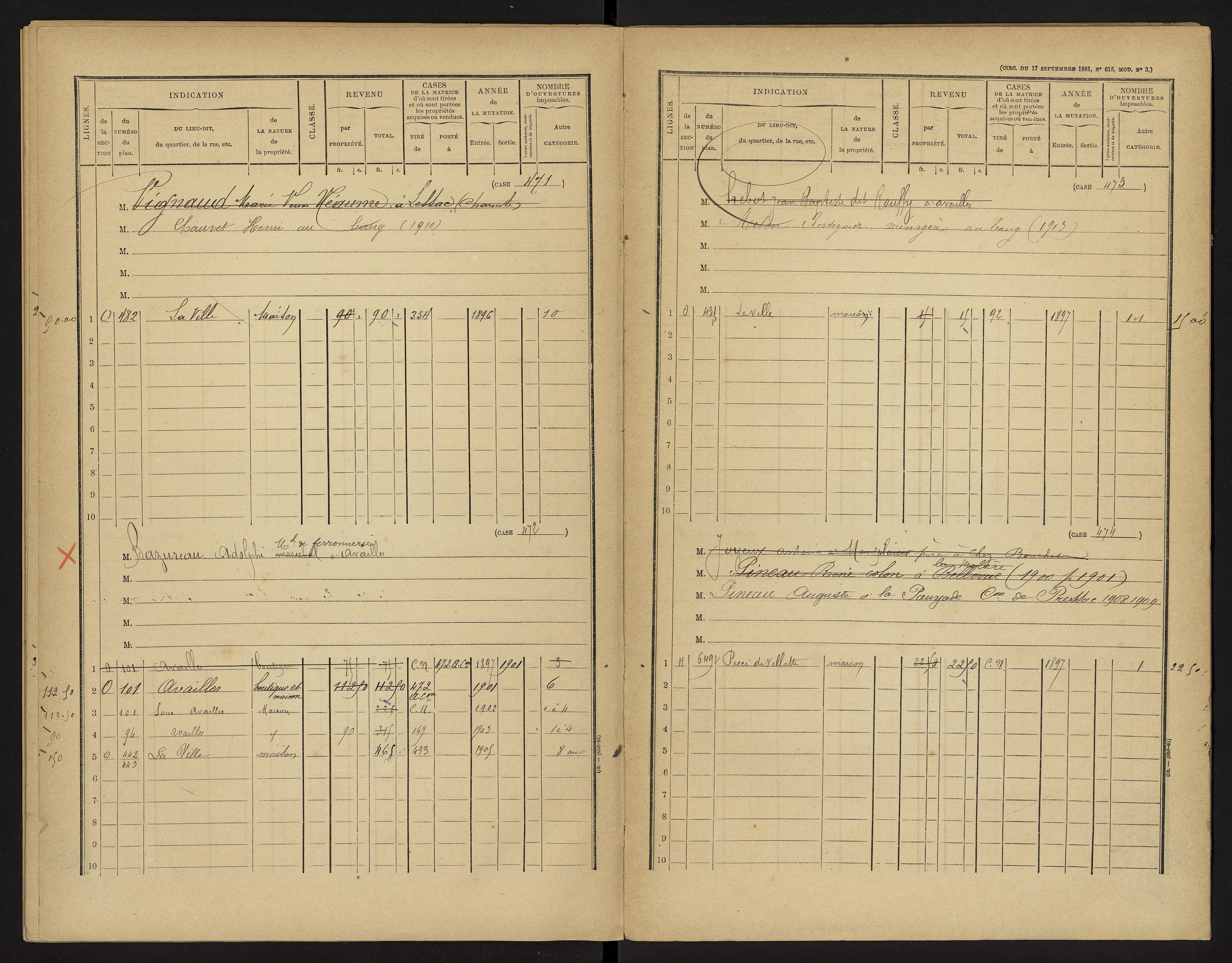 Availles-Limouzine - FRAD086_cadastre Cases 1-496 