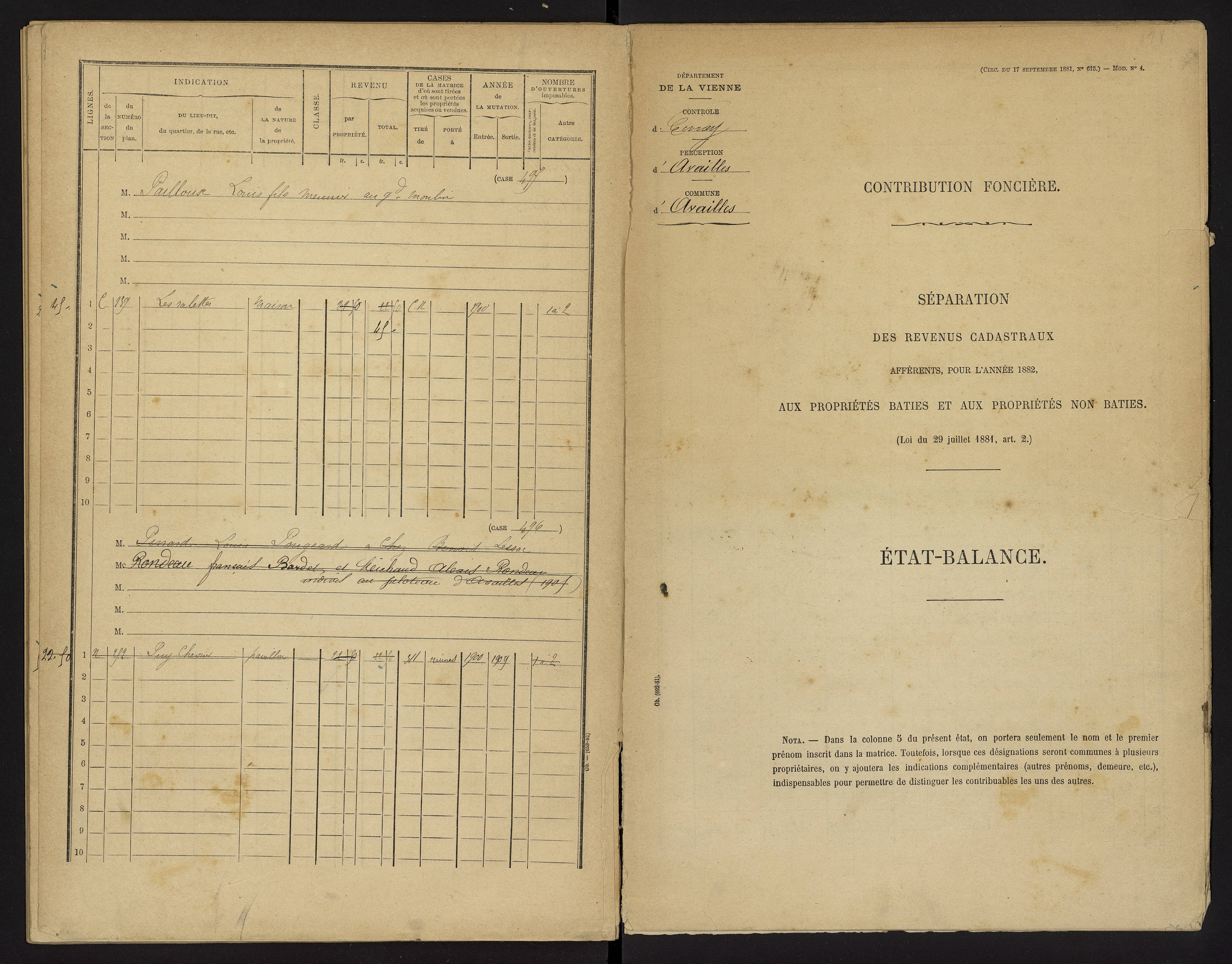 Availles-Limouzine - FRAD086_cadastre Cases 1-496 