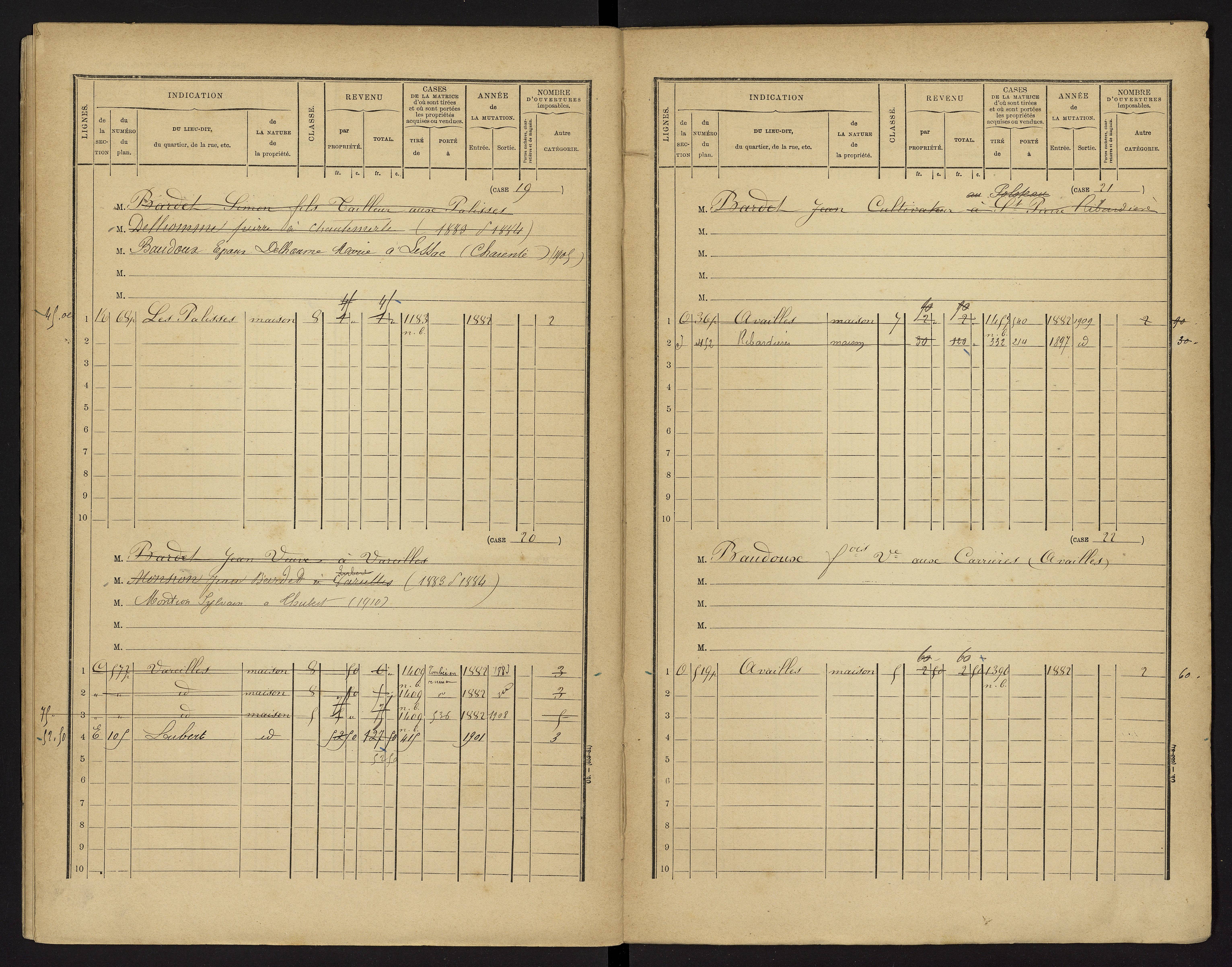 Availles-Limouzine - FRAD086_cadastre Cases 1-496 