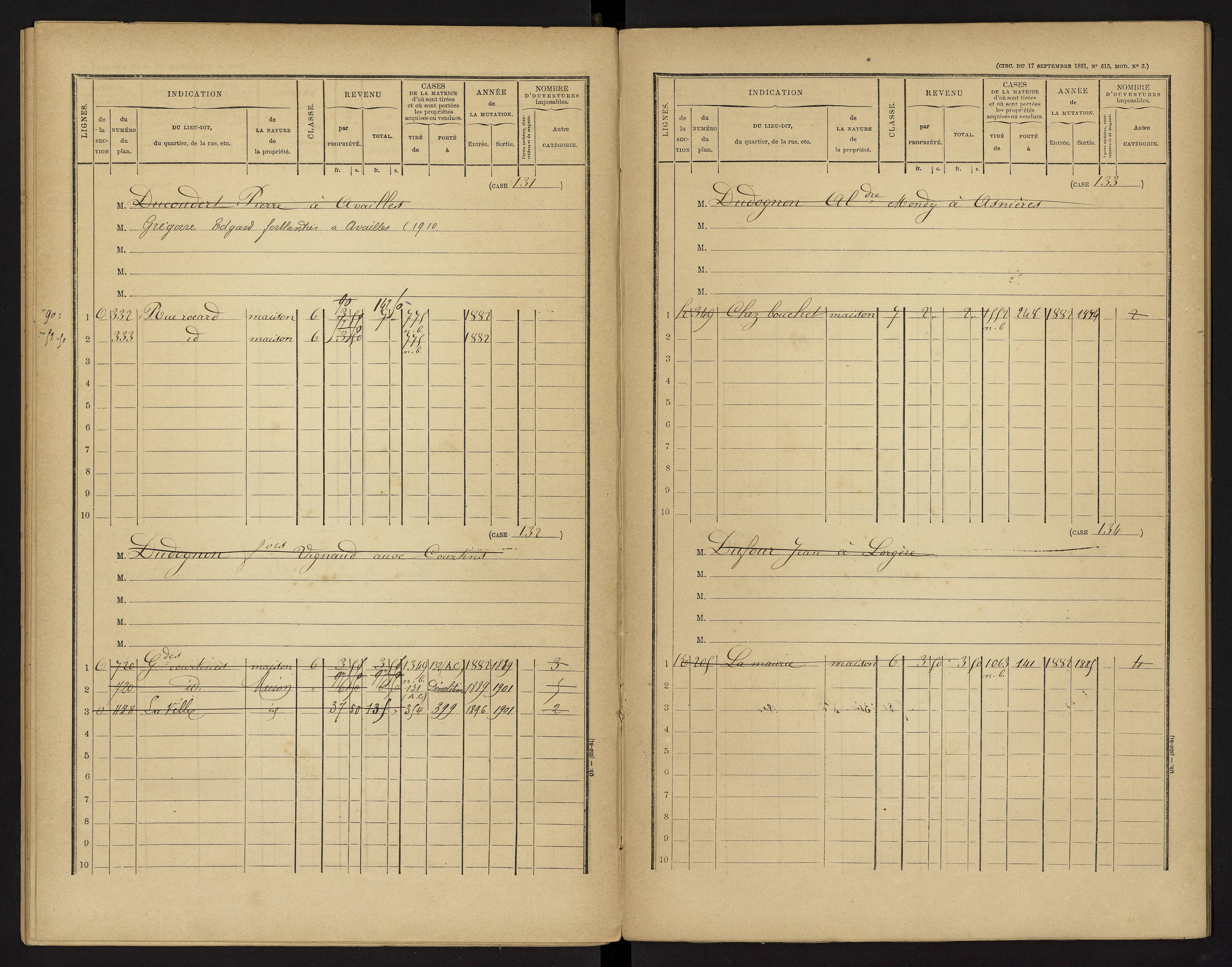 Availles-Limouzine - FRAD086_cadastre Cases 1-496 