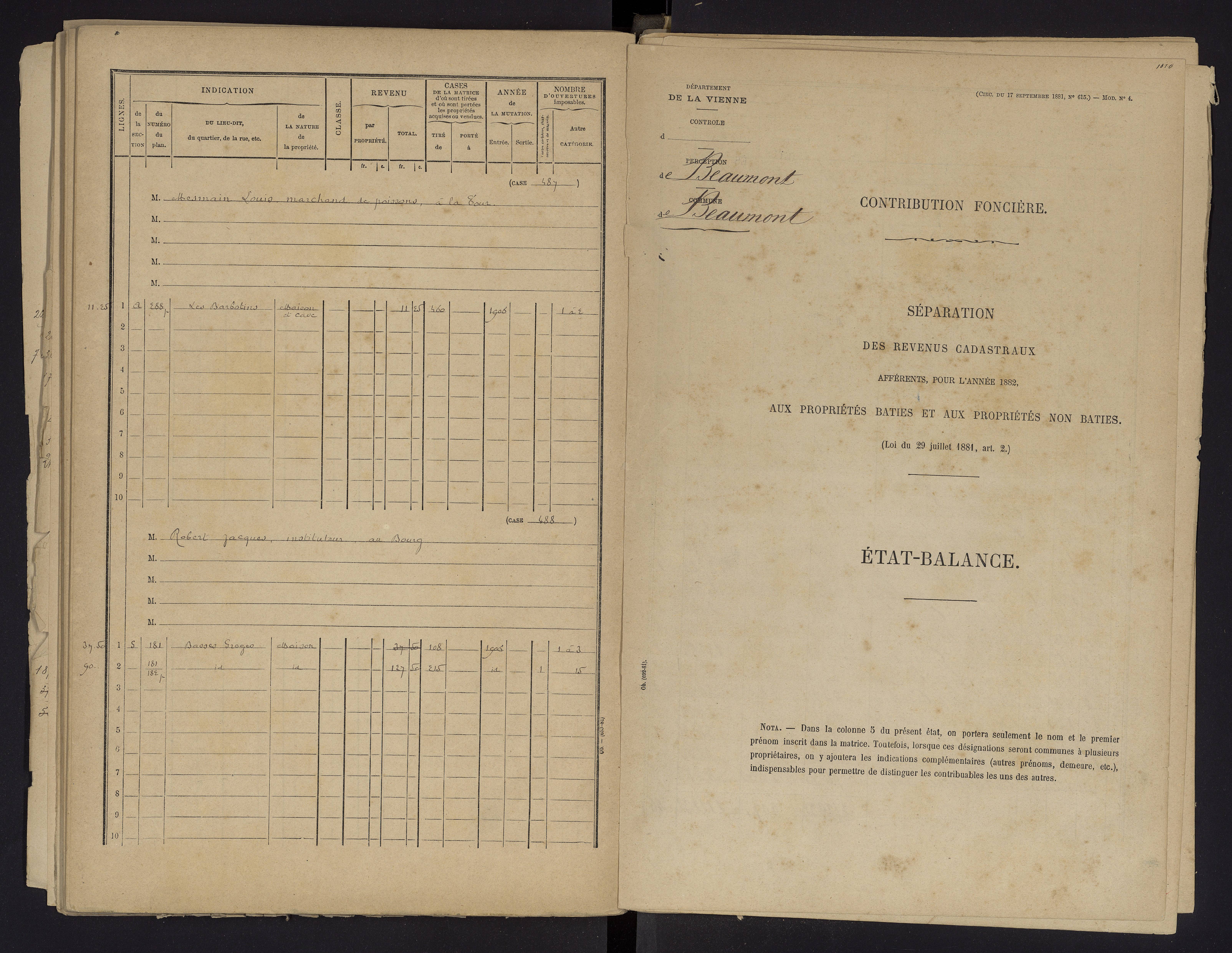 Beaumont - FRAD086_cadastre Cases 1-488 