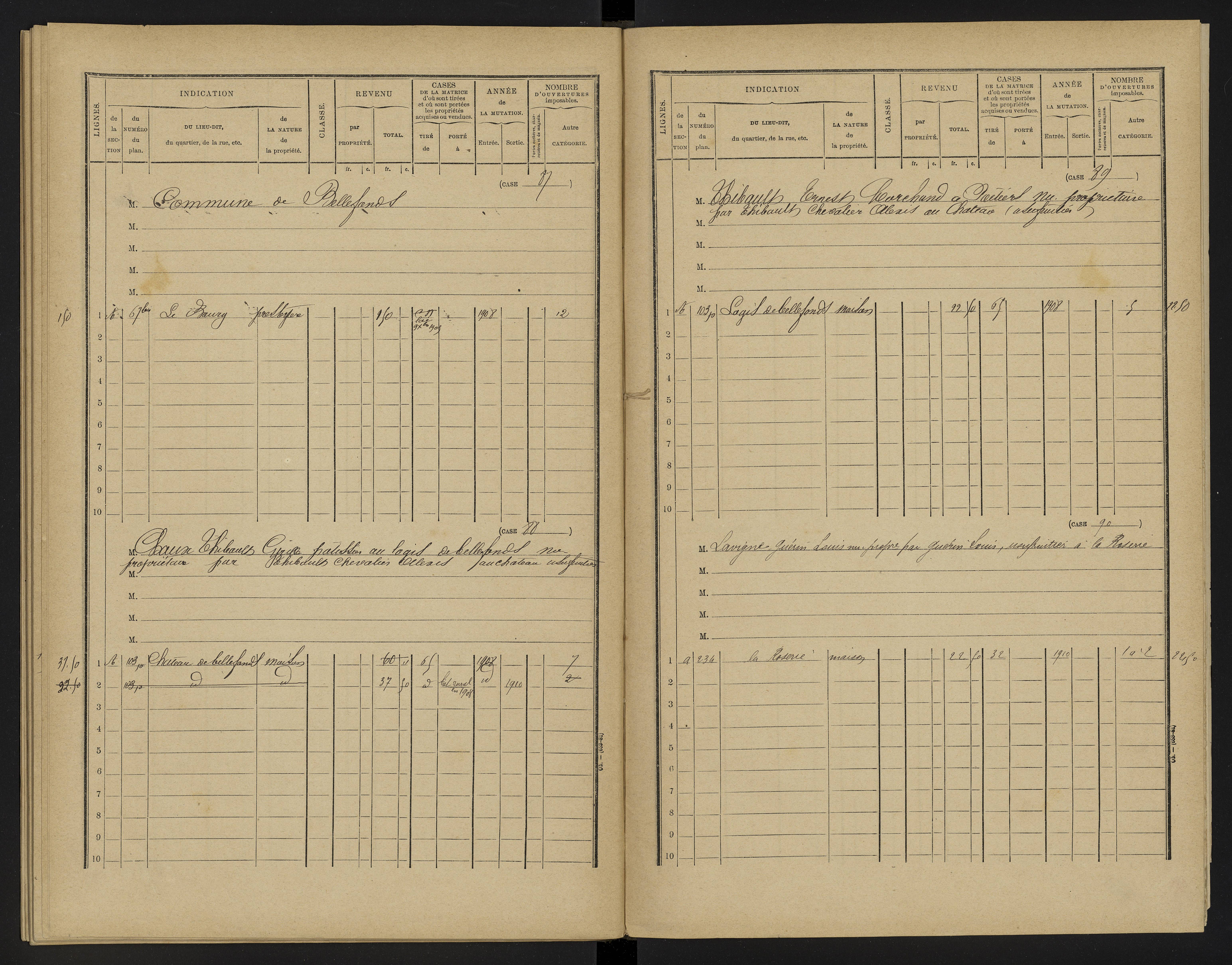 Bellefonds - FRAD086_cadastre Cases 1-92, 