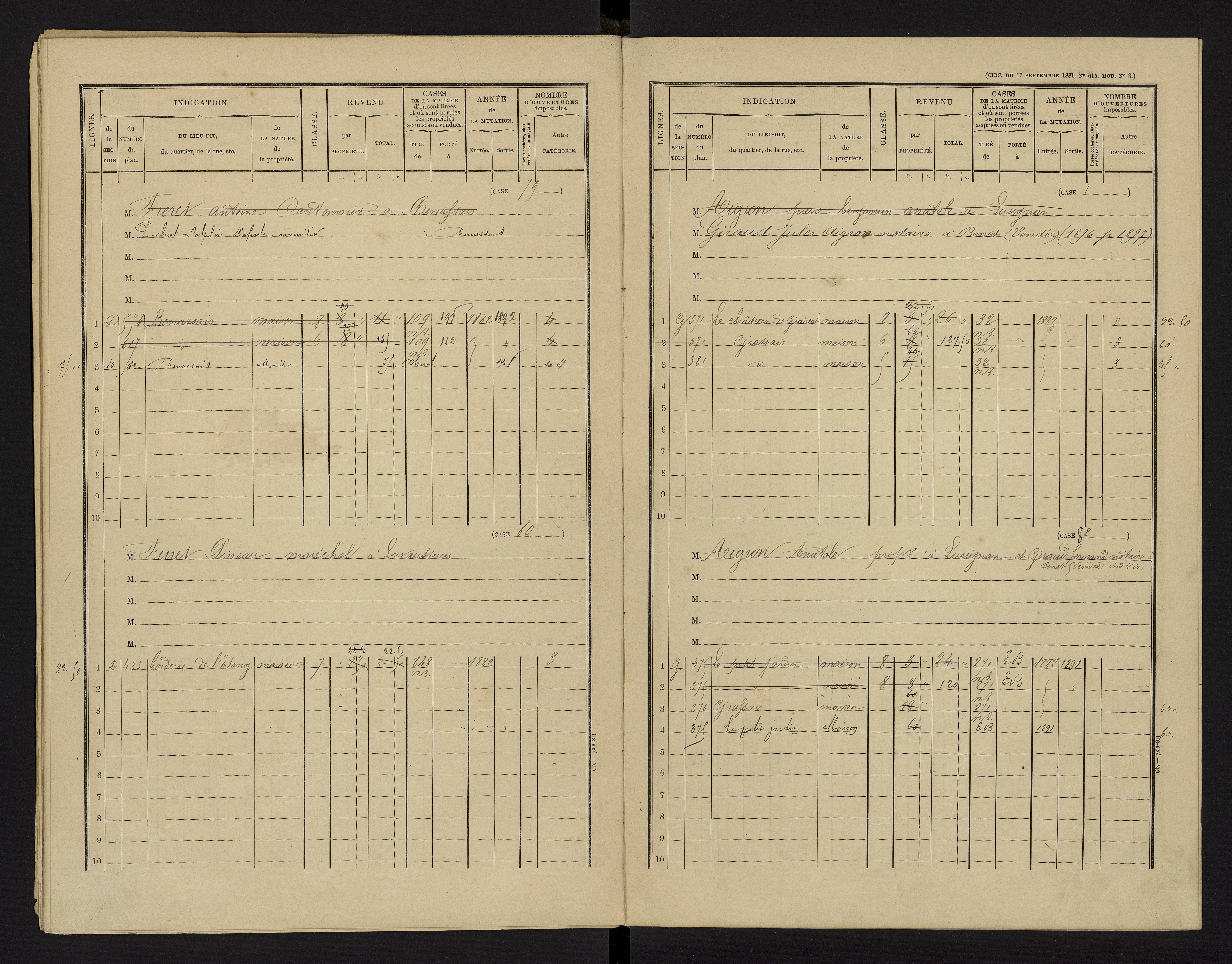 Benassay - FRAD086_cadastre Cases 1-240 