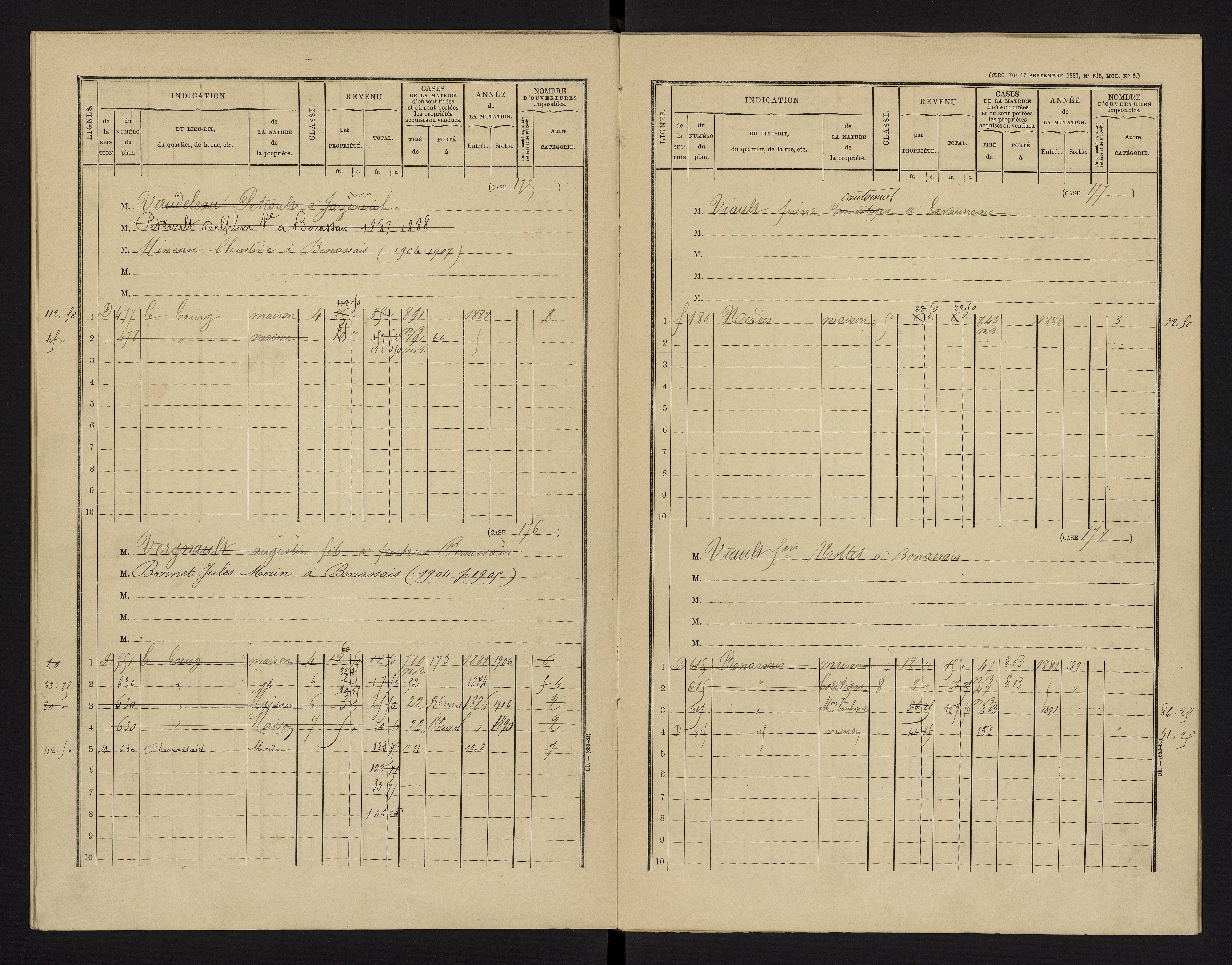 Benassay - FRAD086_cadastre Cases 1-240 