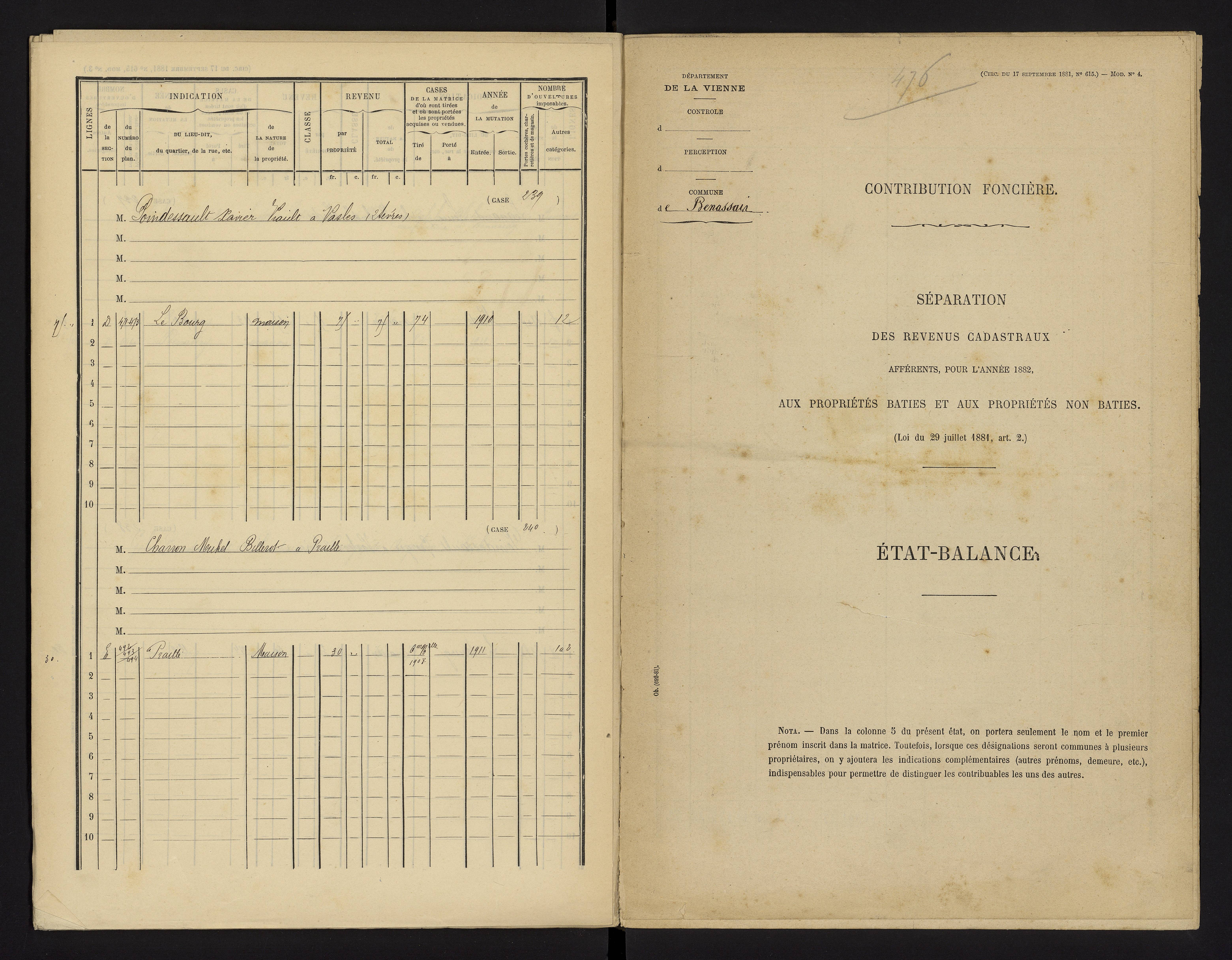 Benassay - FRAD086_cadastre Cases 1-240 