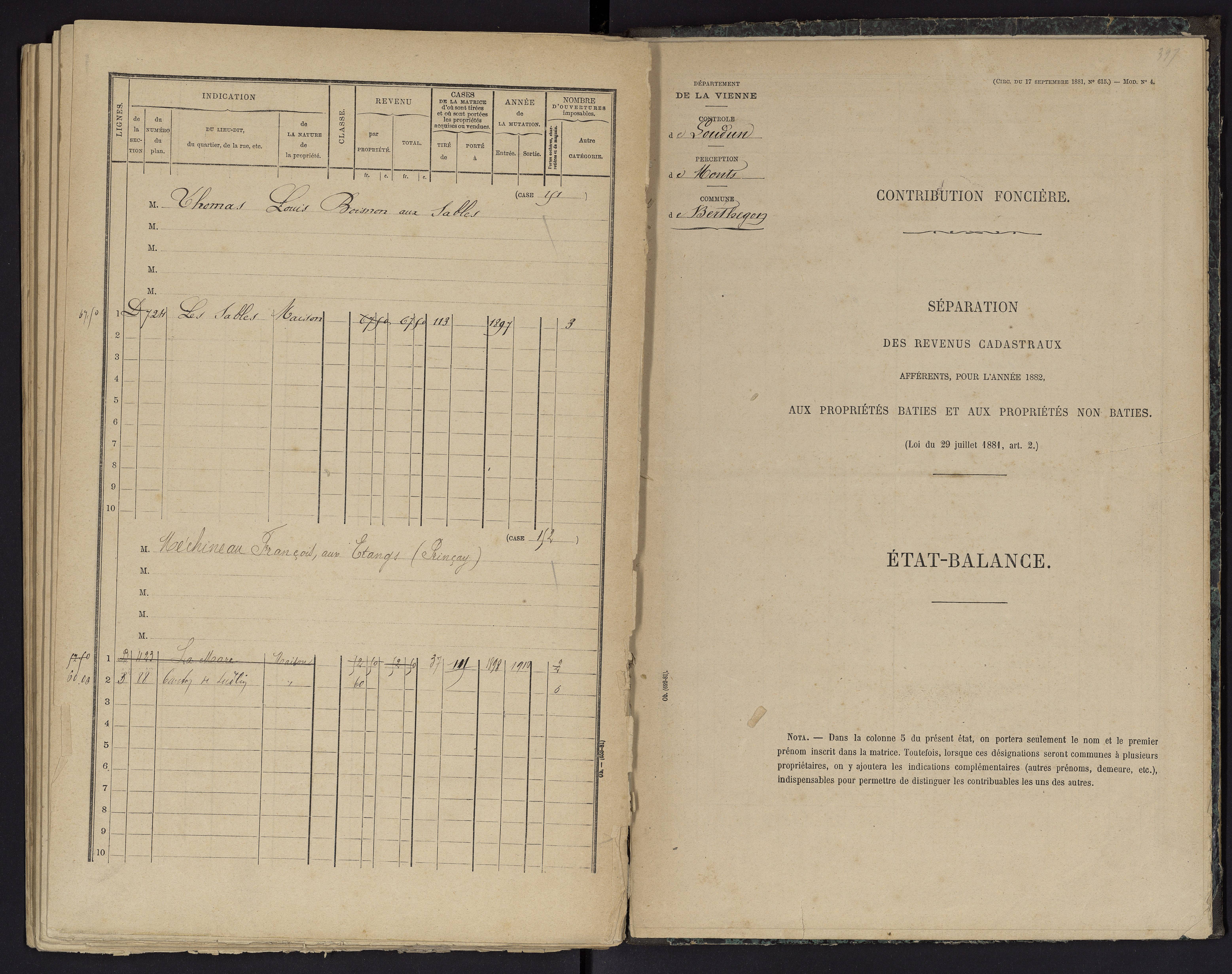 Berthegon - FRAD086_cadastre Cases 1-152 