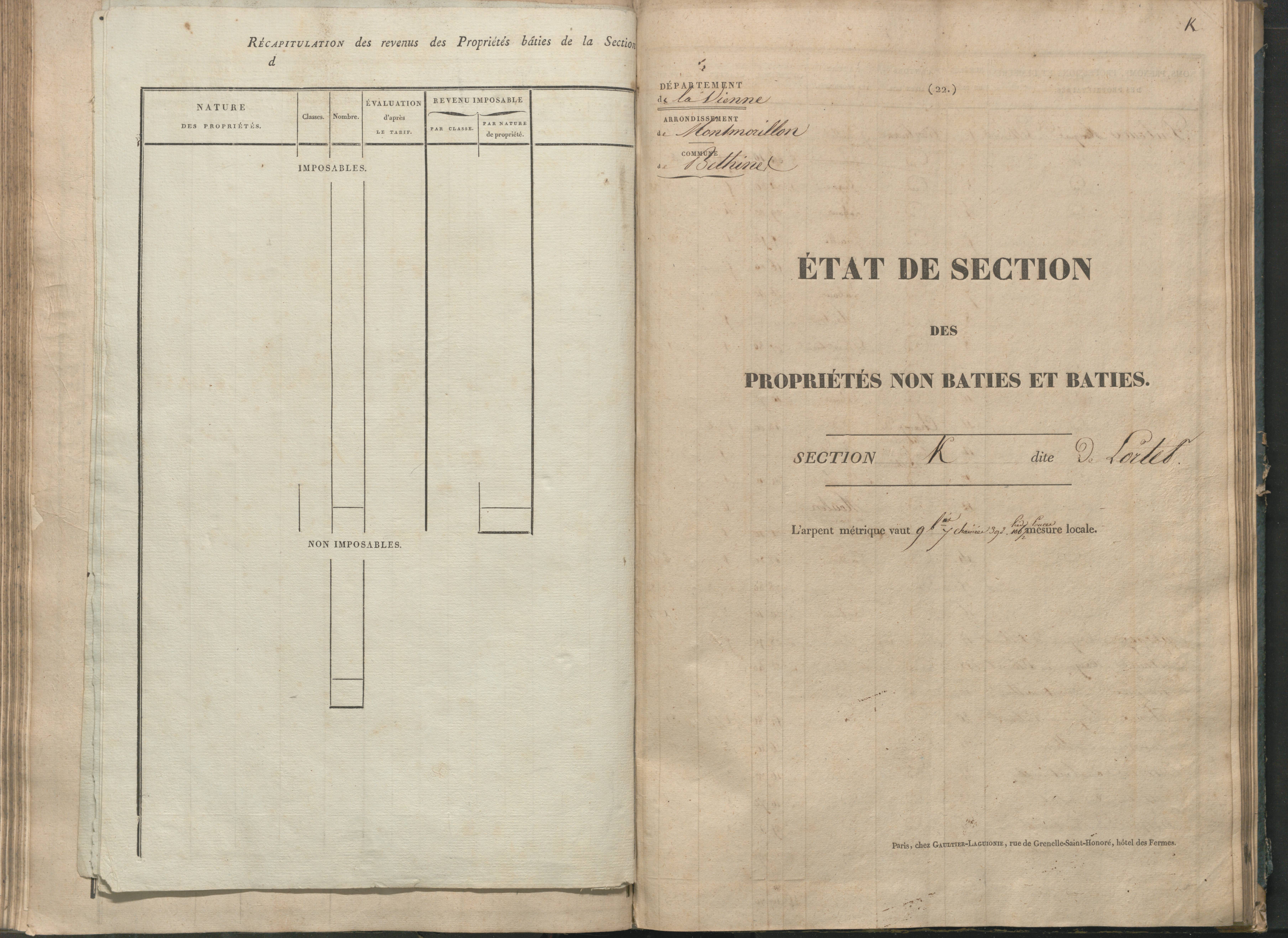 Béthines - FRAD086_cadastre Sections G-M 