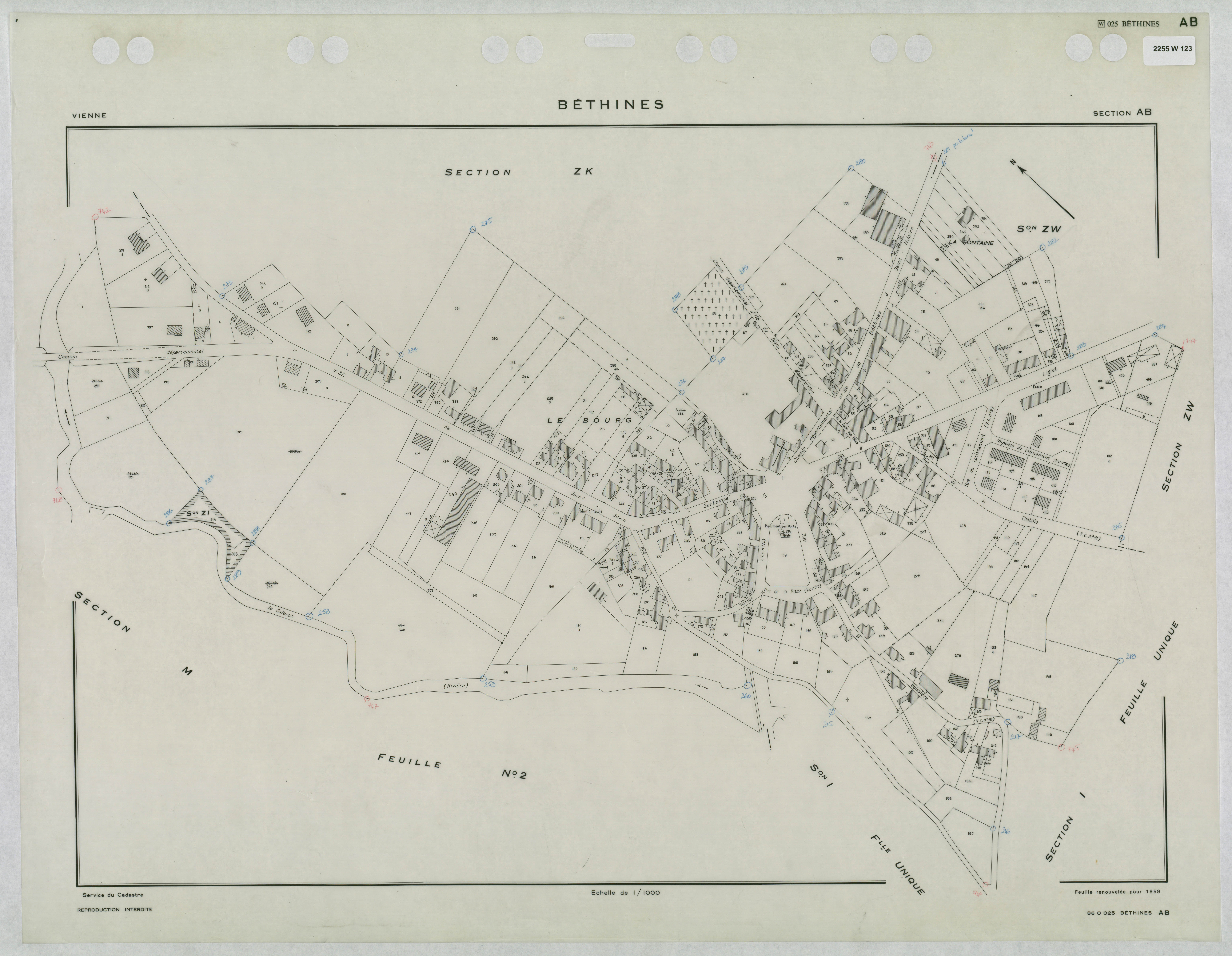 Béthines - FRAD086_cadastre Plans renouvelés, section AB 