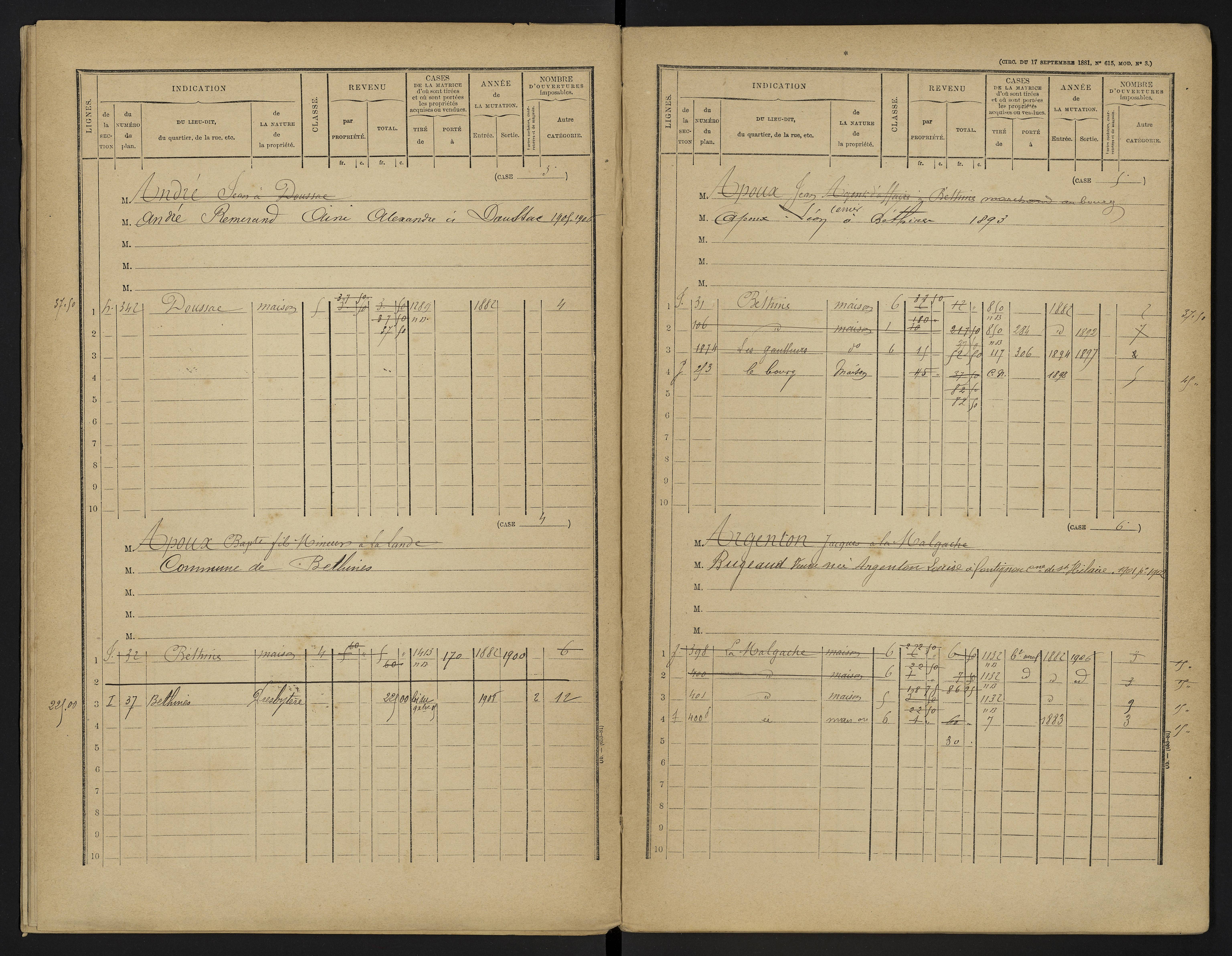 Béthines - FRAD086_cadastre Cases 1-328 