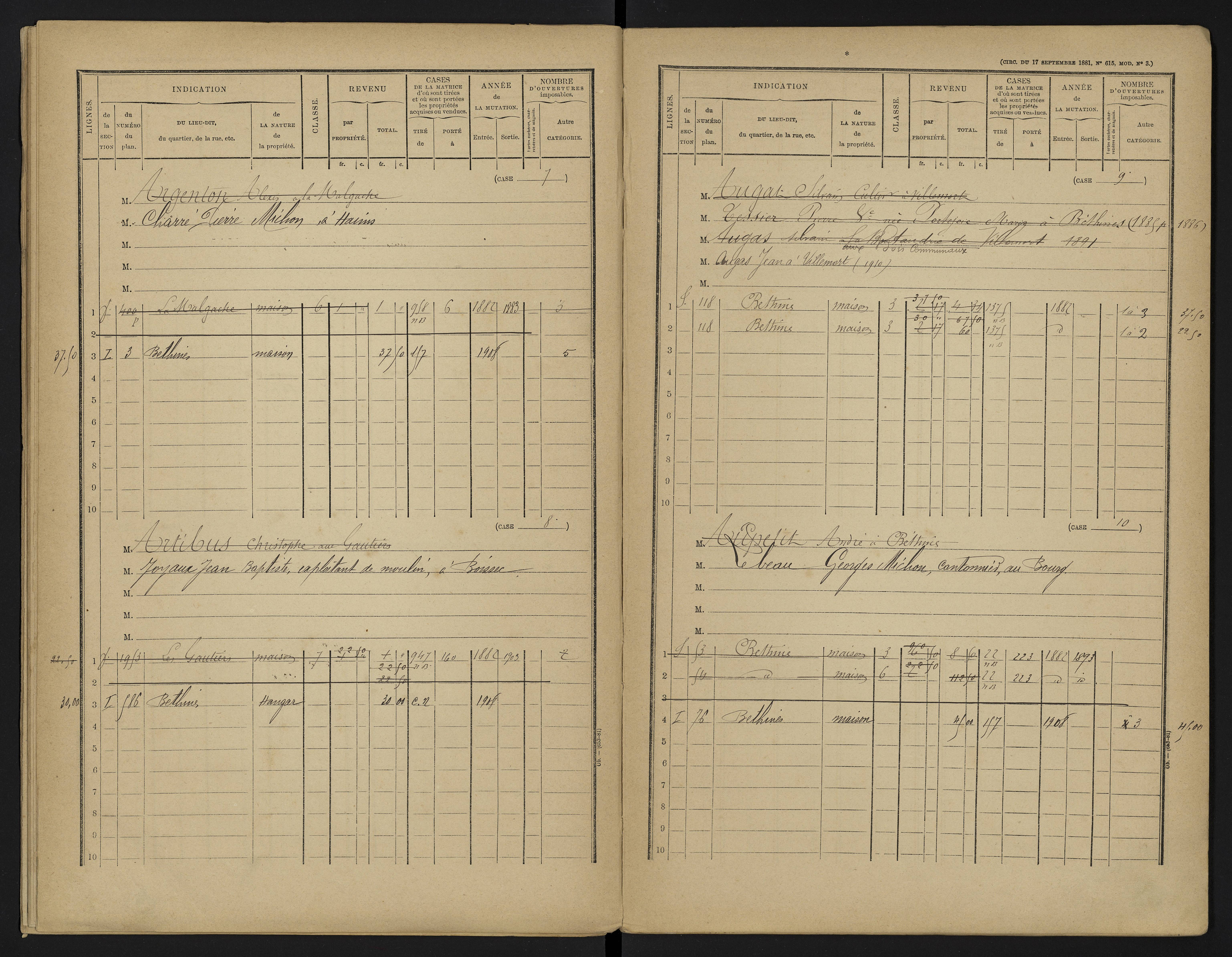Béthines - FRAD086_cadastre Cases 1-328 