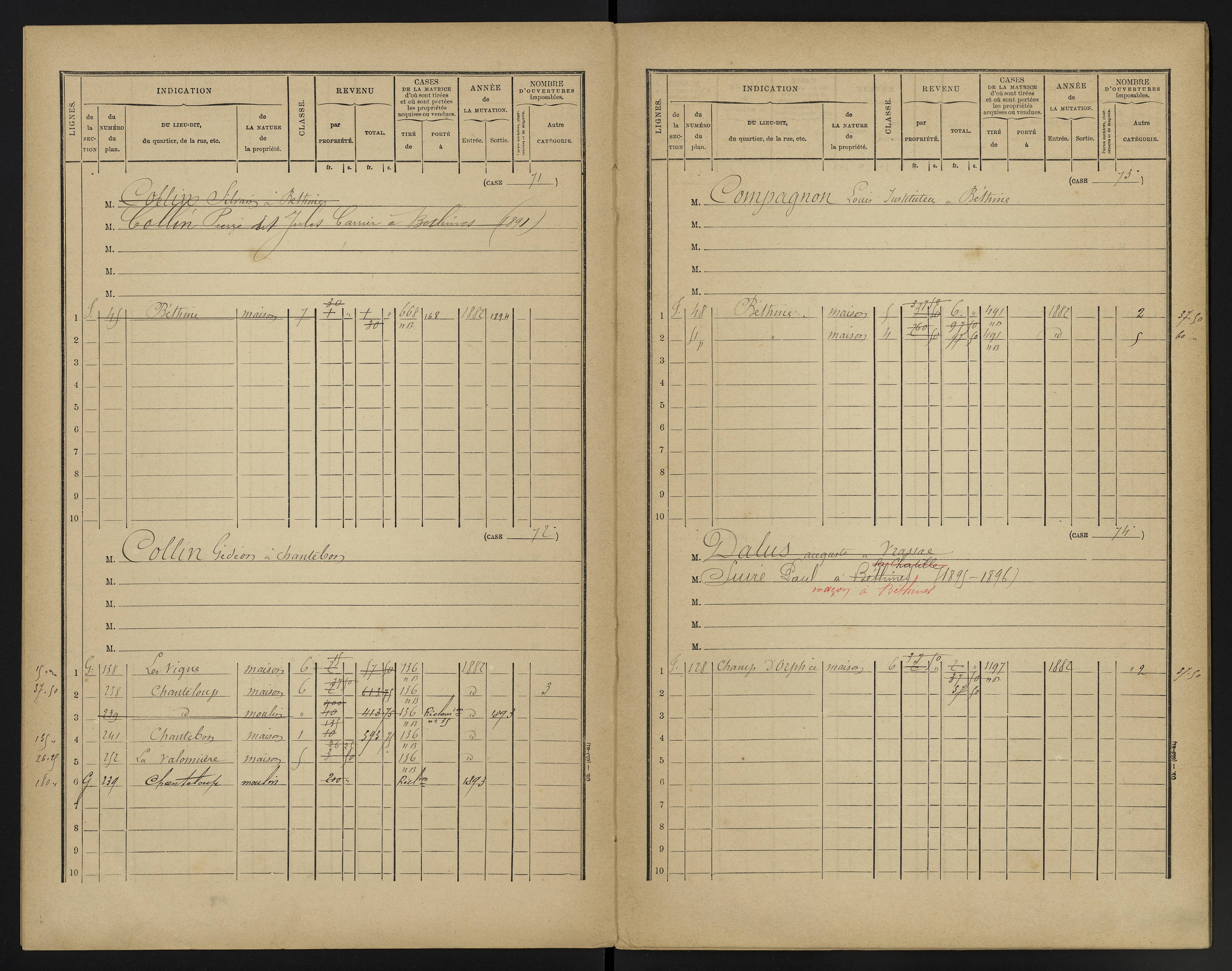 Béthines - FRAD086_cadastre Cases 1-328 