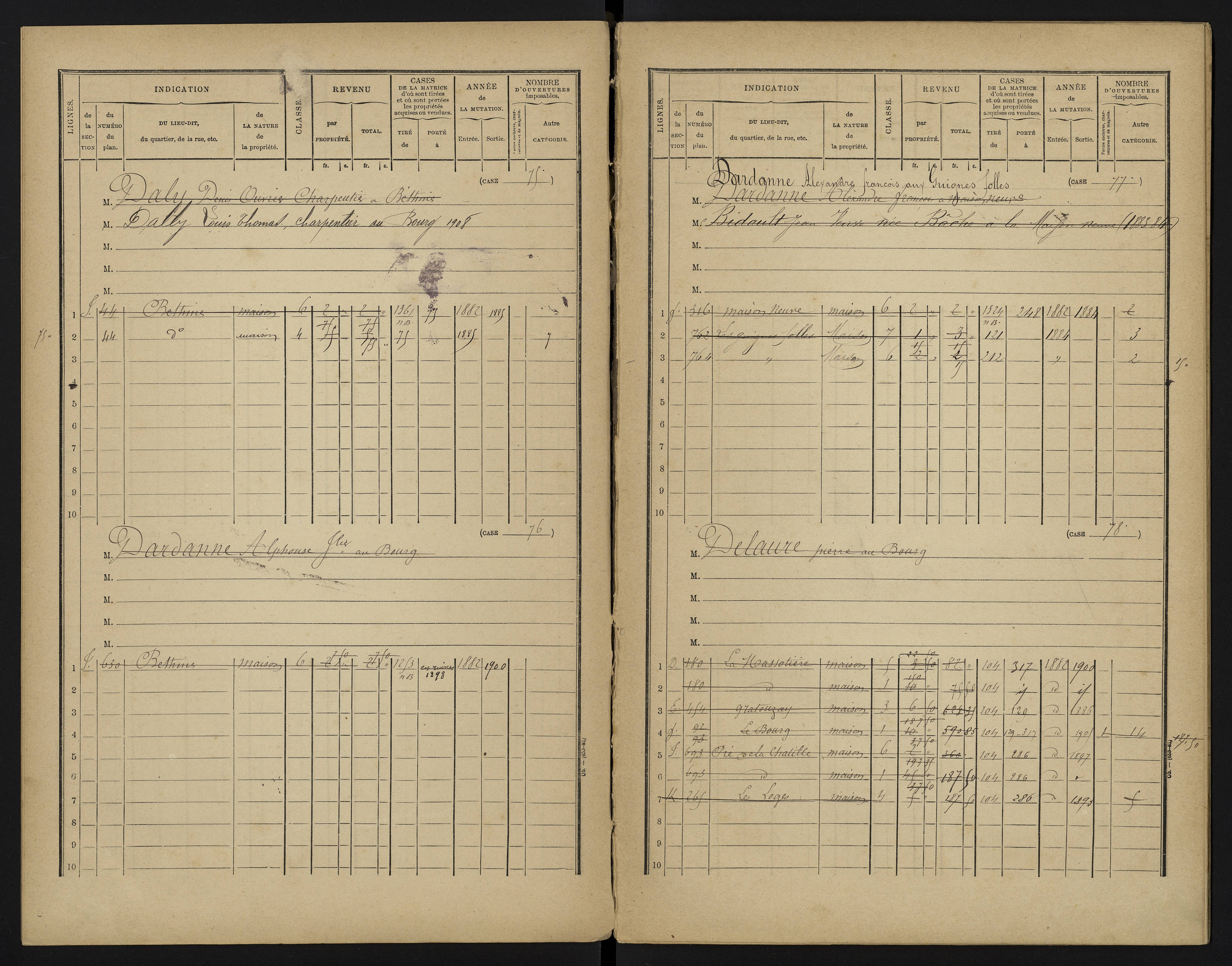 Béthines - FRAD086_cadastre Cases 1-328 