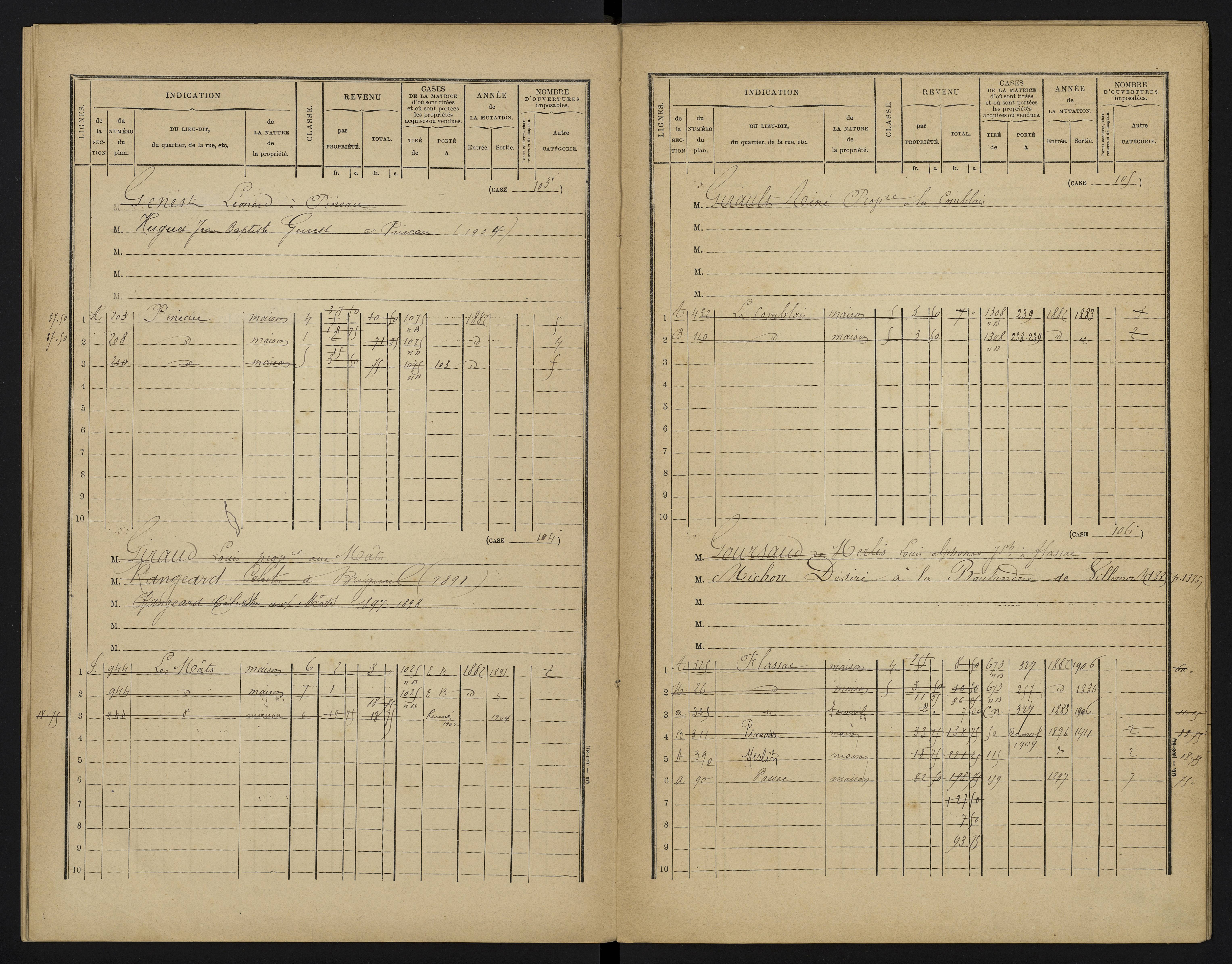Béthines - FRAD086_cadastre Cases 1-328 