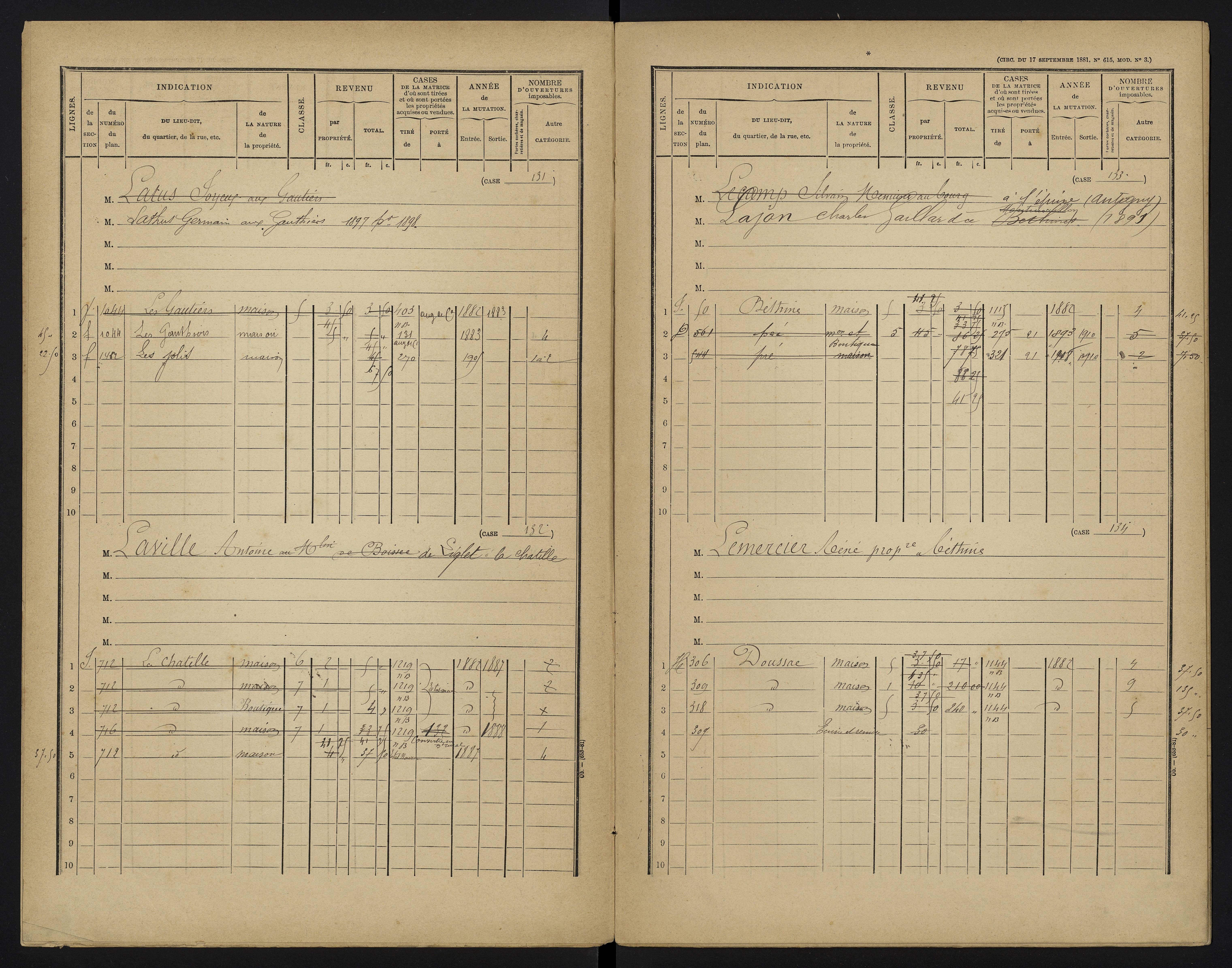 Béthines - FRAD086_cadastre Cases 1-328 
