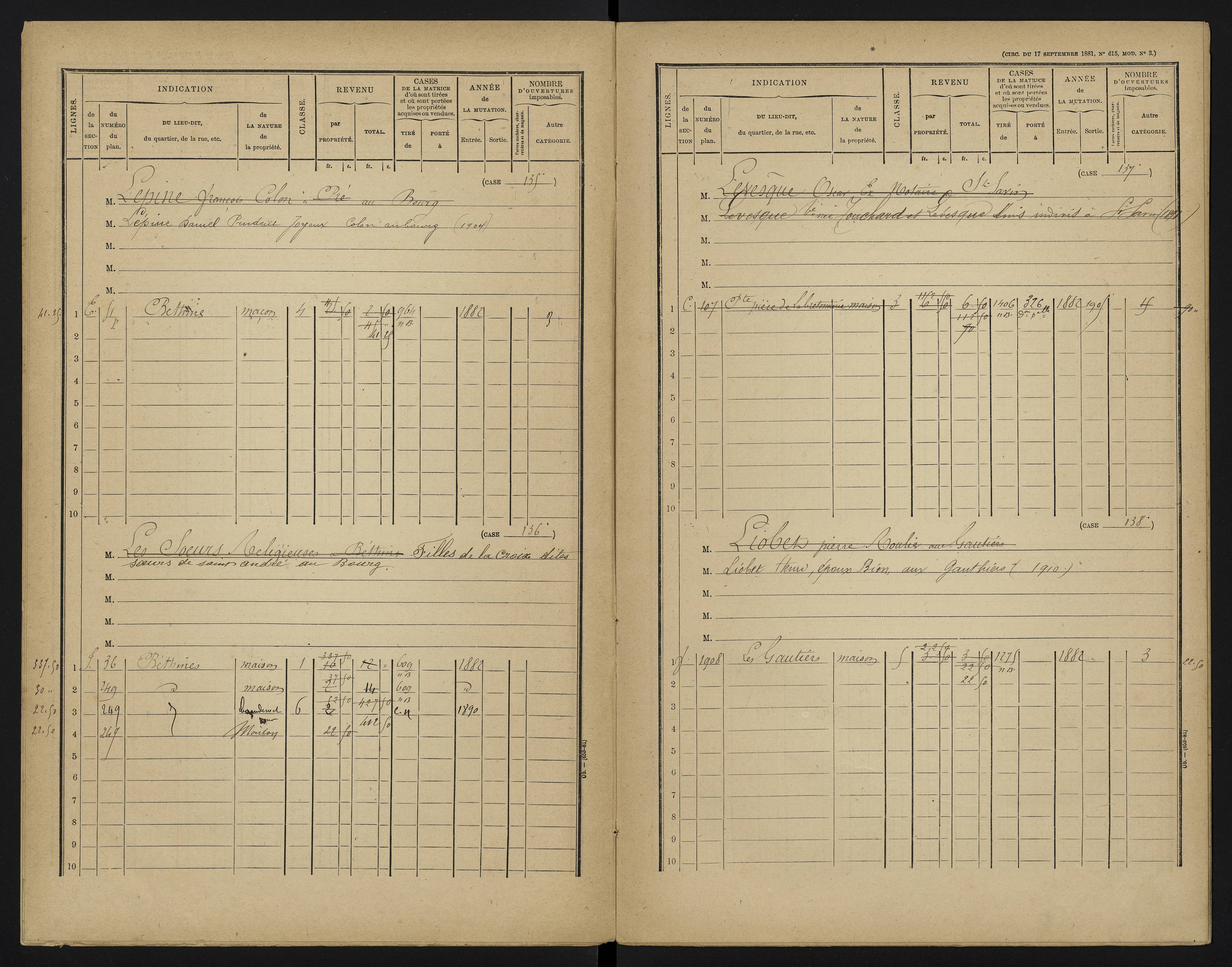 Béthines - FRAD086_cadastre Cases 1-328 