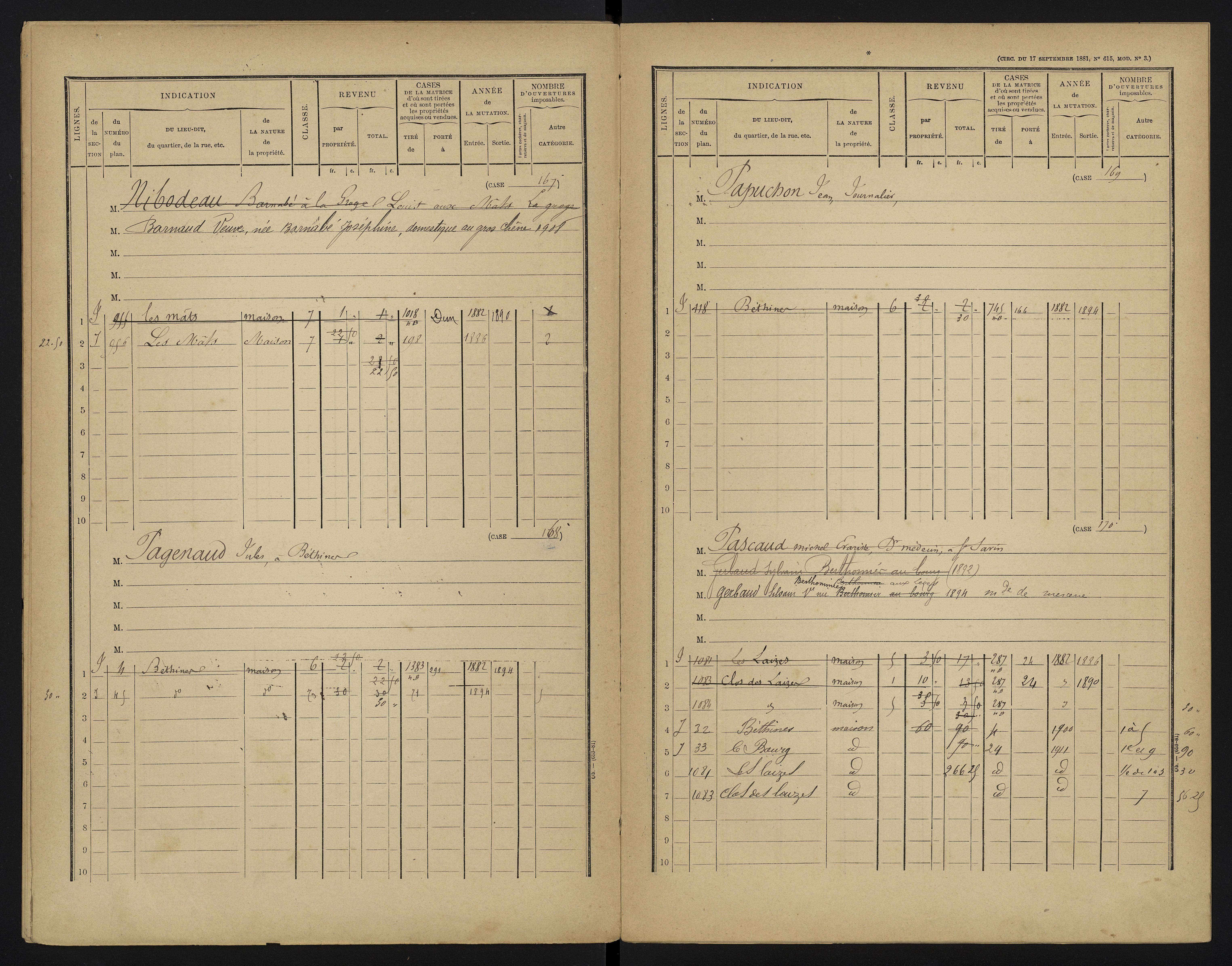 Béthines - FRAD086_cadastre Cases 1-328 