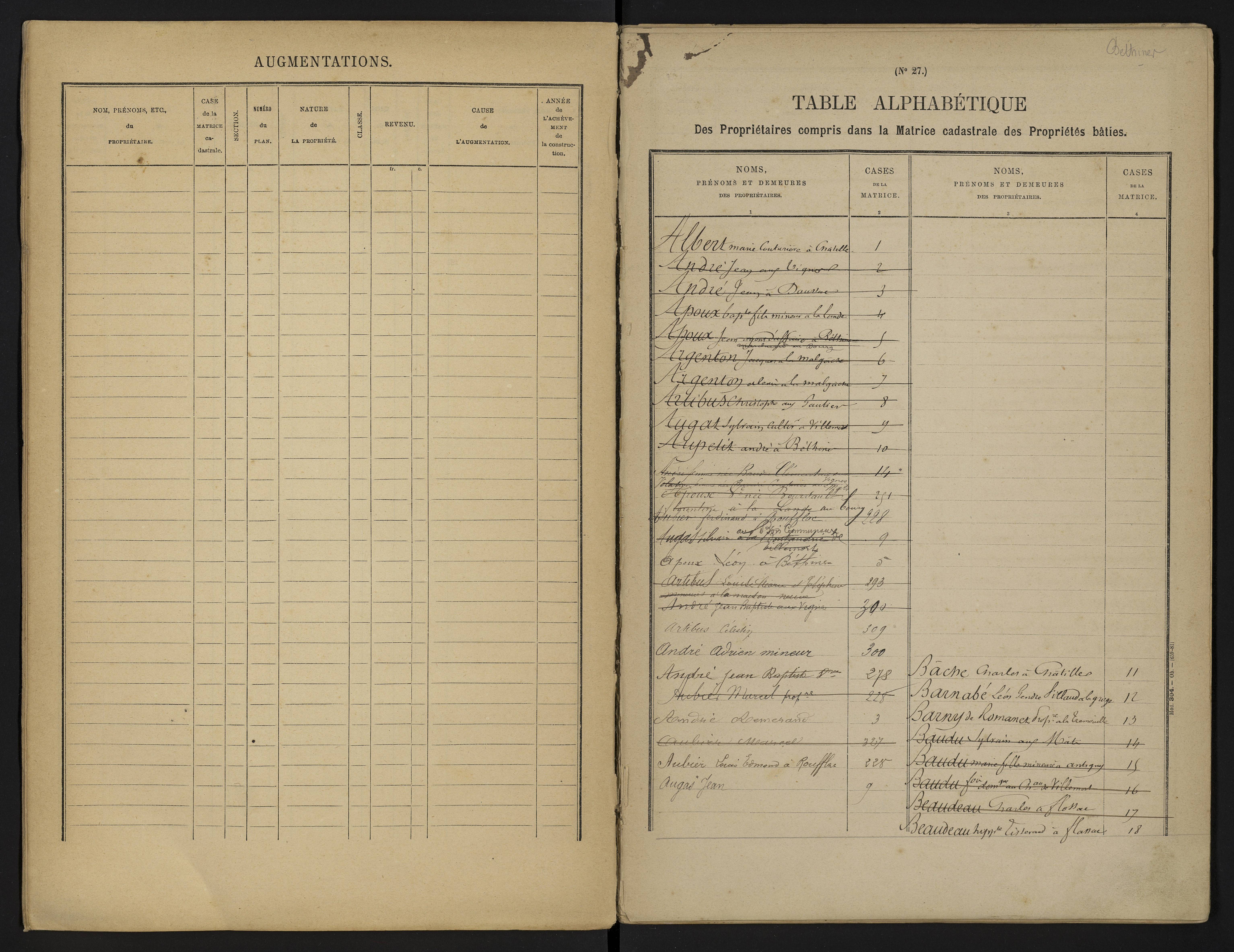 Béthines - FRAD086_cadastre Cases 1-328 