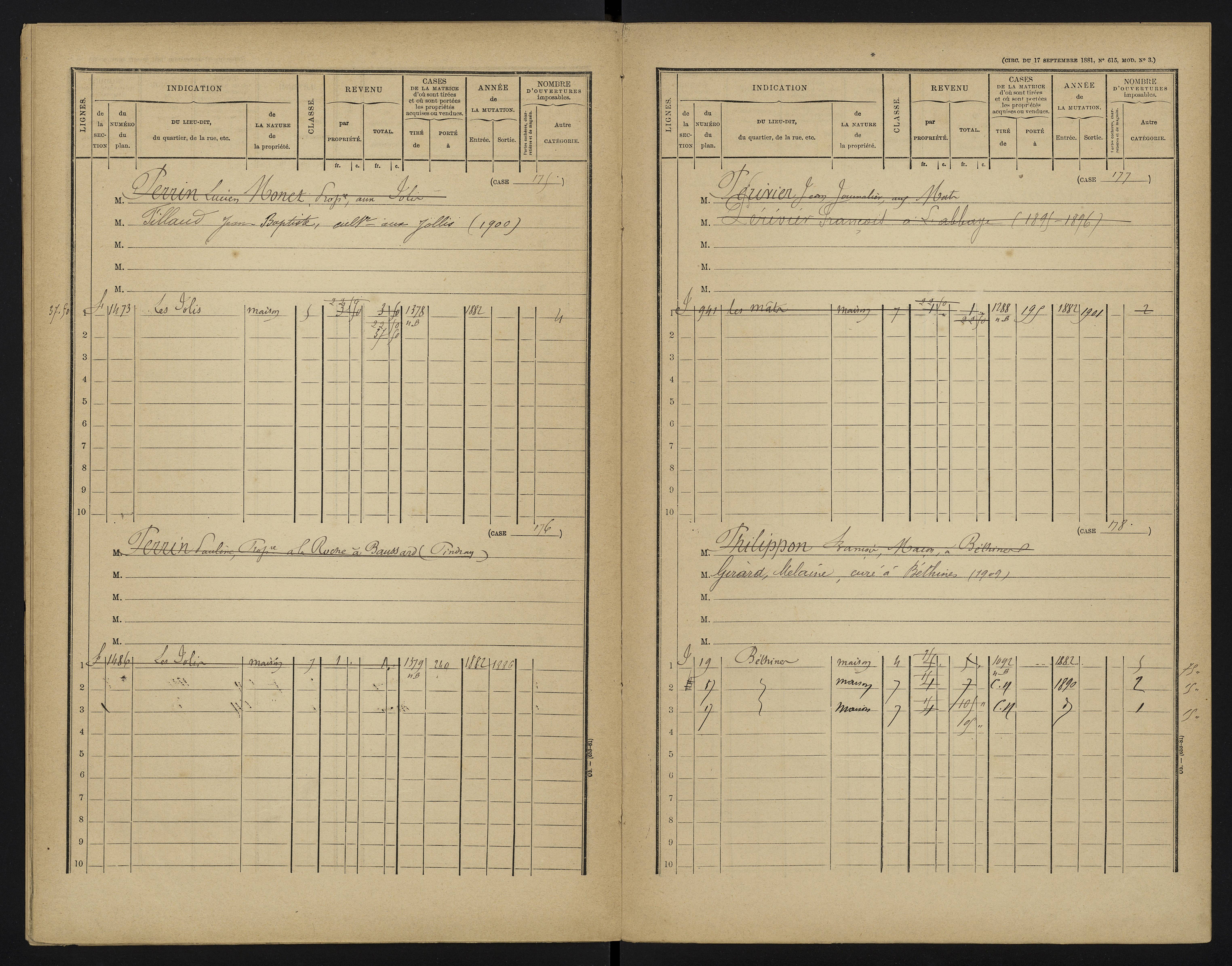 Béthines - FRAD086_cadastre Cases 1-328 